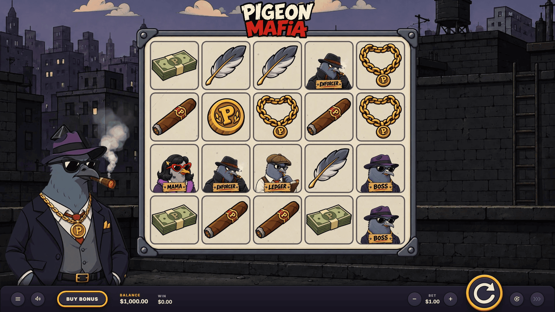 Pigeon Mafia slot gameplay reels