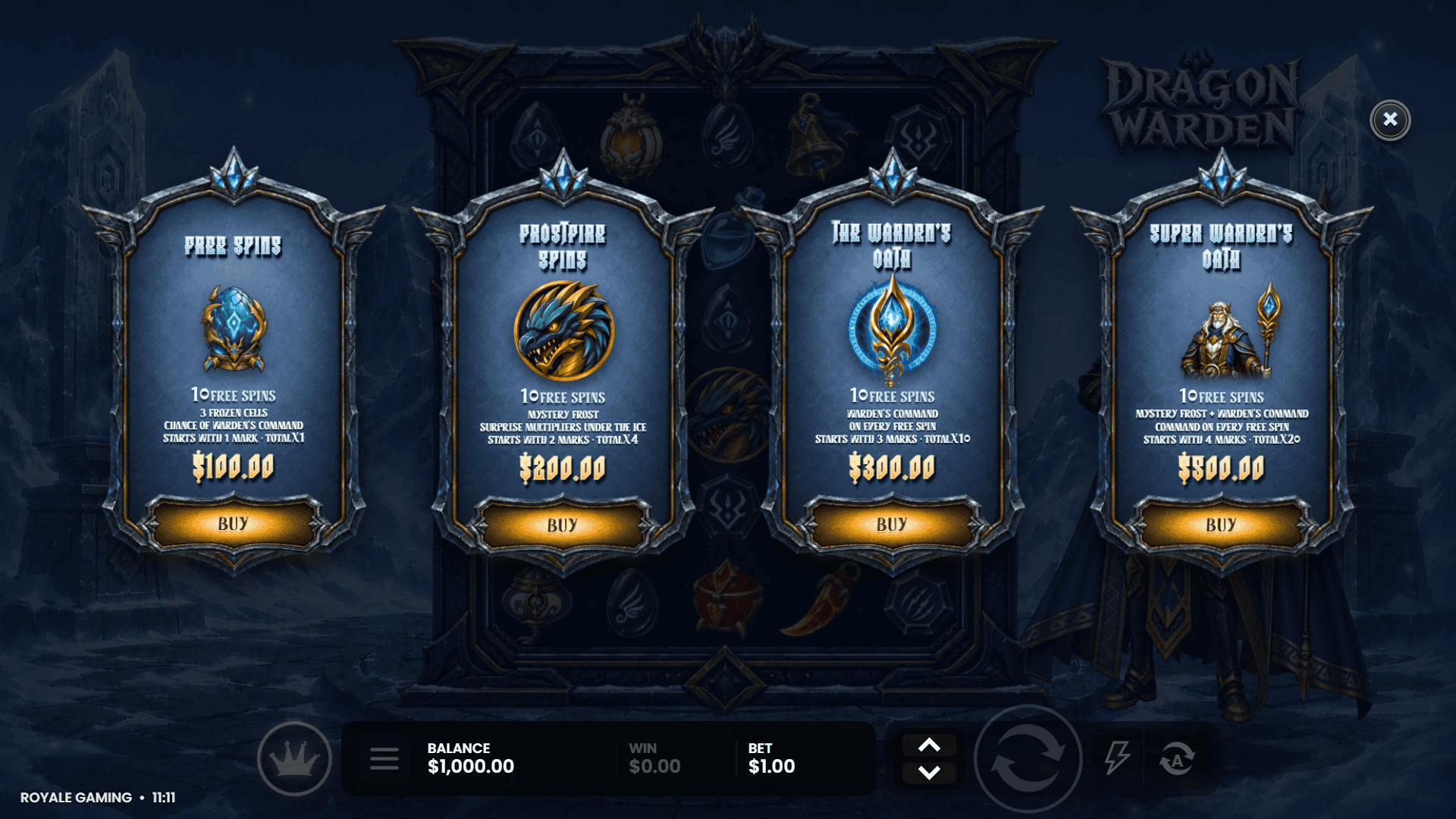 Dragon Warden bonus buy menu