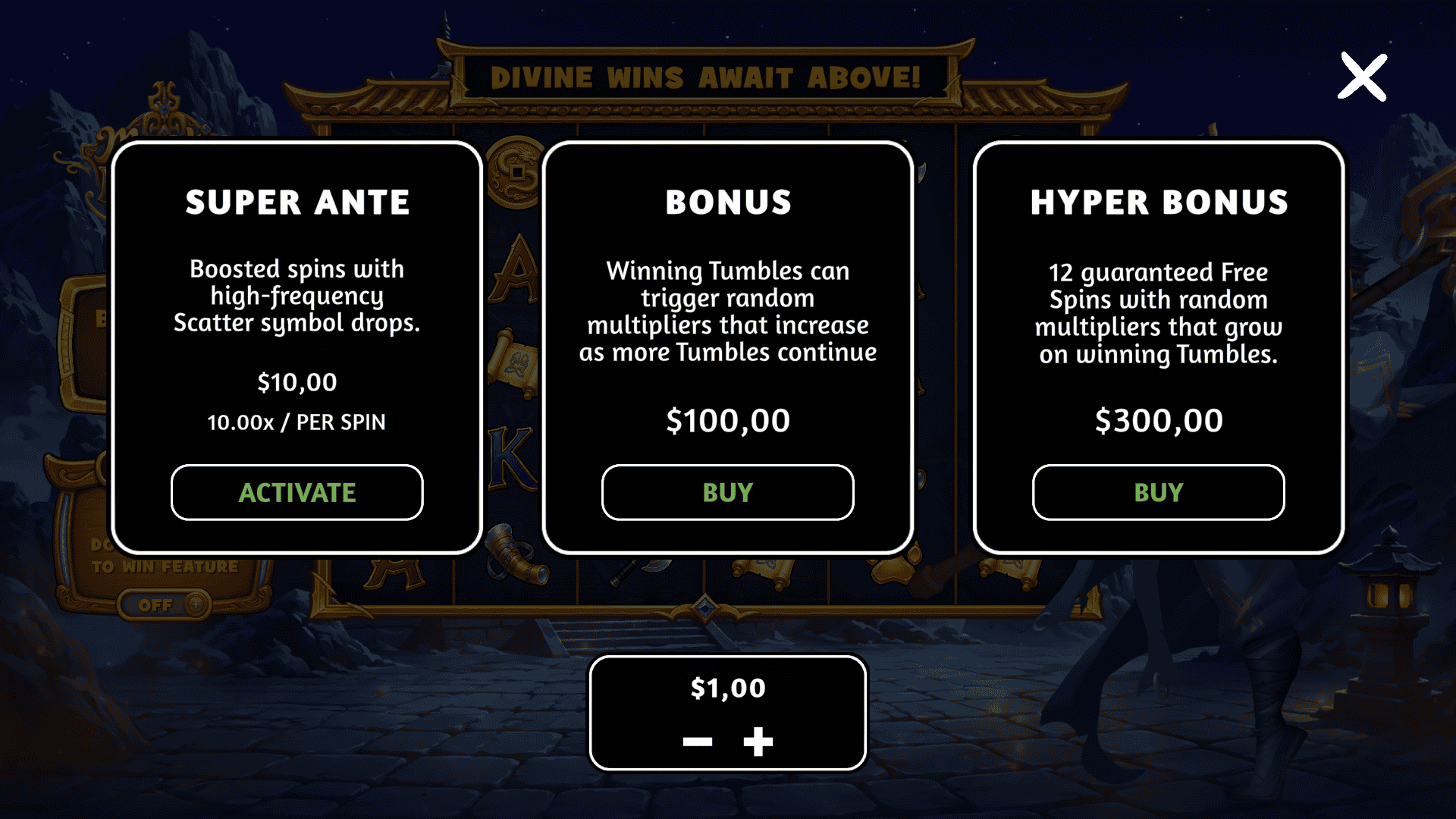 Mystic Monk bonus buy menu