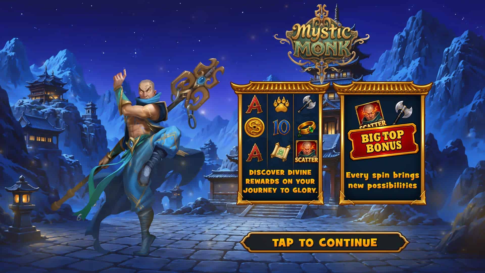 Mystic Monk slot intro screen
