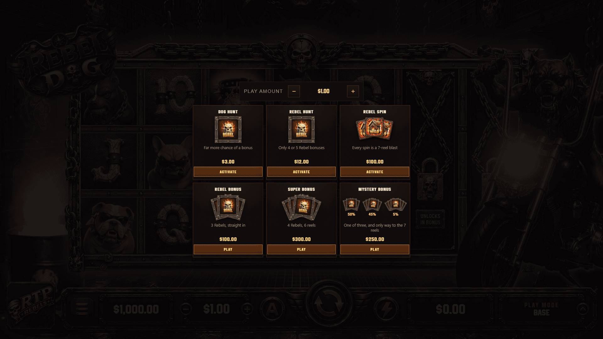 Rebel Dog bonus buy menu