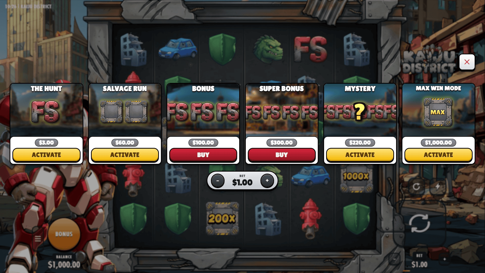 Kaiju District bonus buy menu