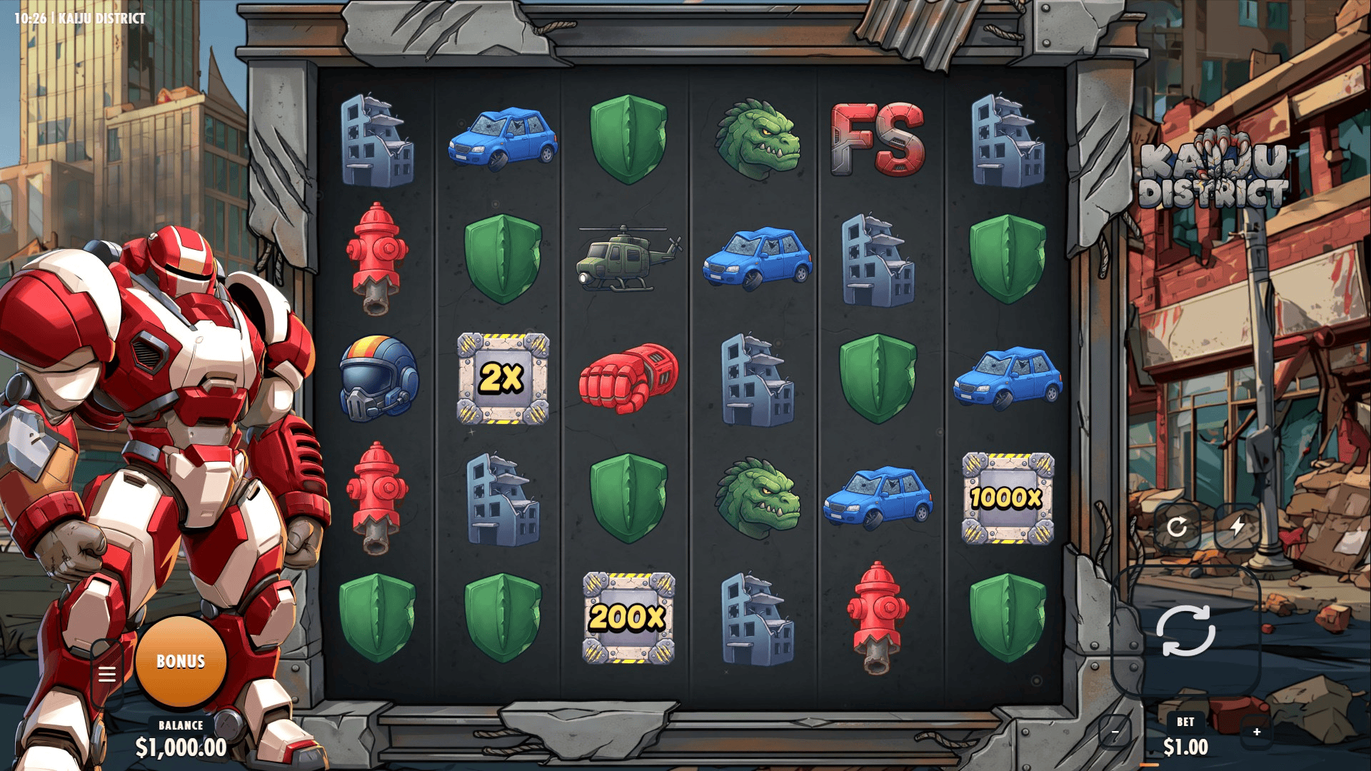 Kaiju District slot gameplay reels