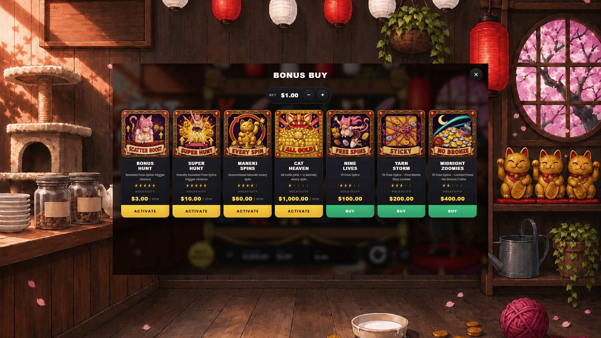Cat Girl bonus buy menu