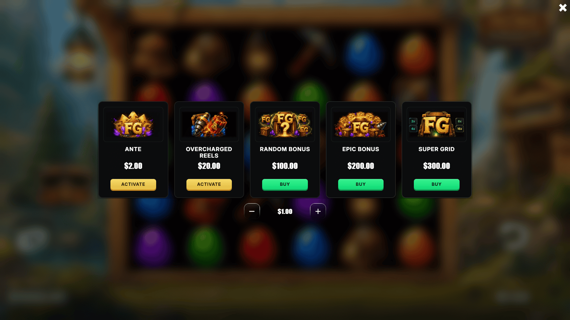Mine Vault bonus buy menu