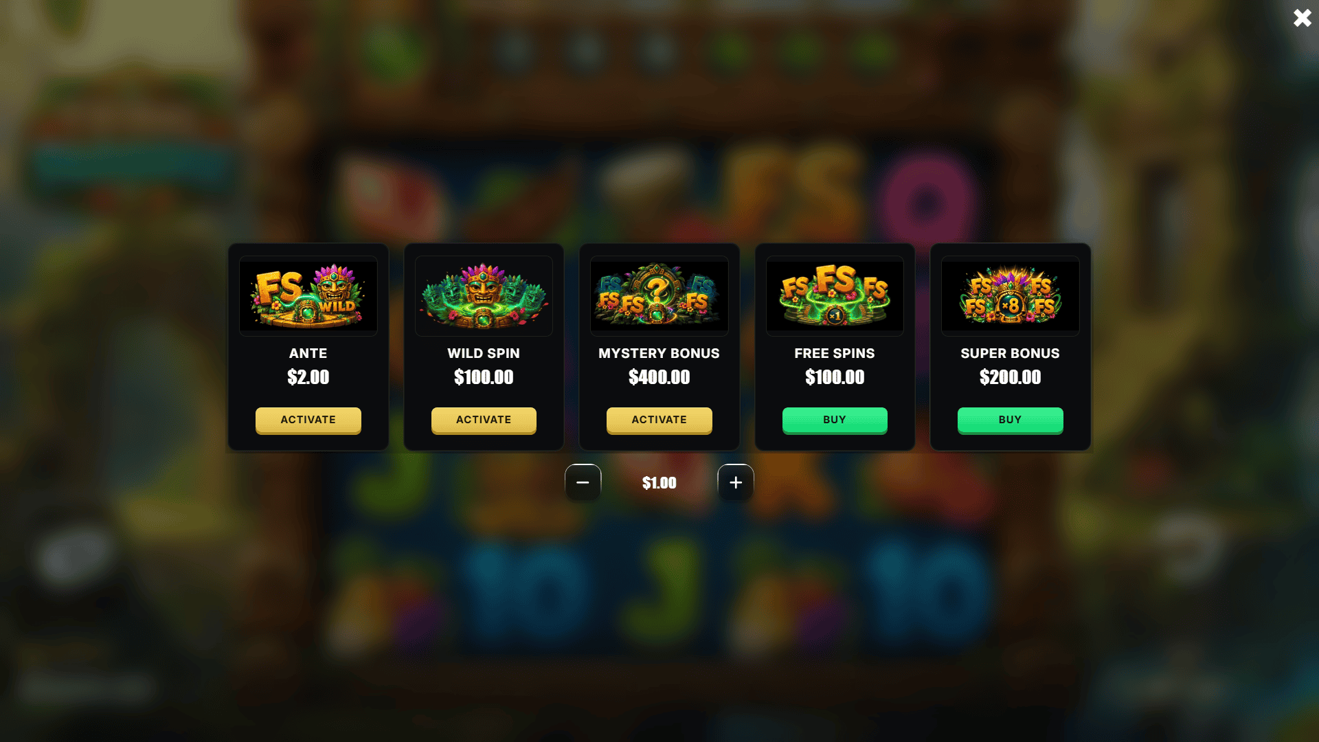 Tribal Paradise bonus buy menu