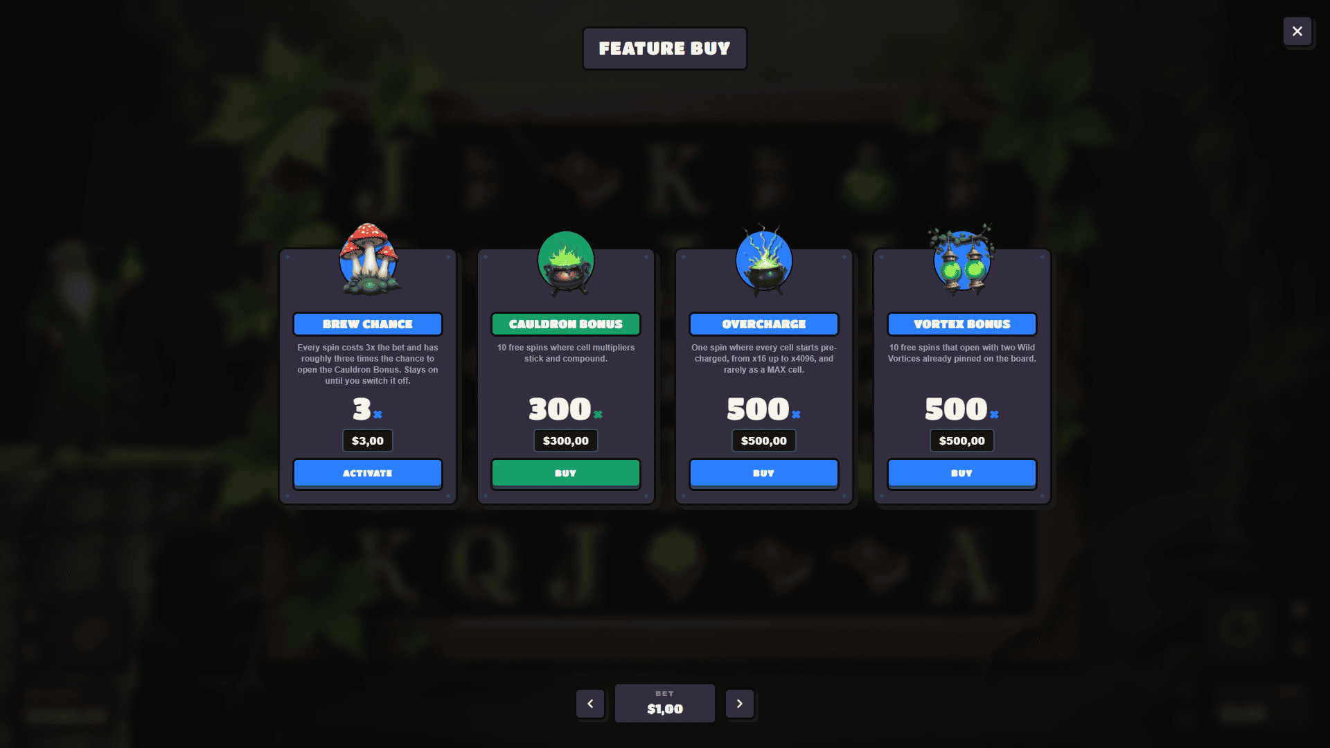 Wildbrew bonus buy menu