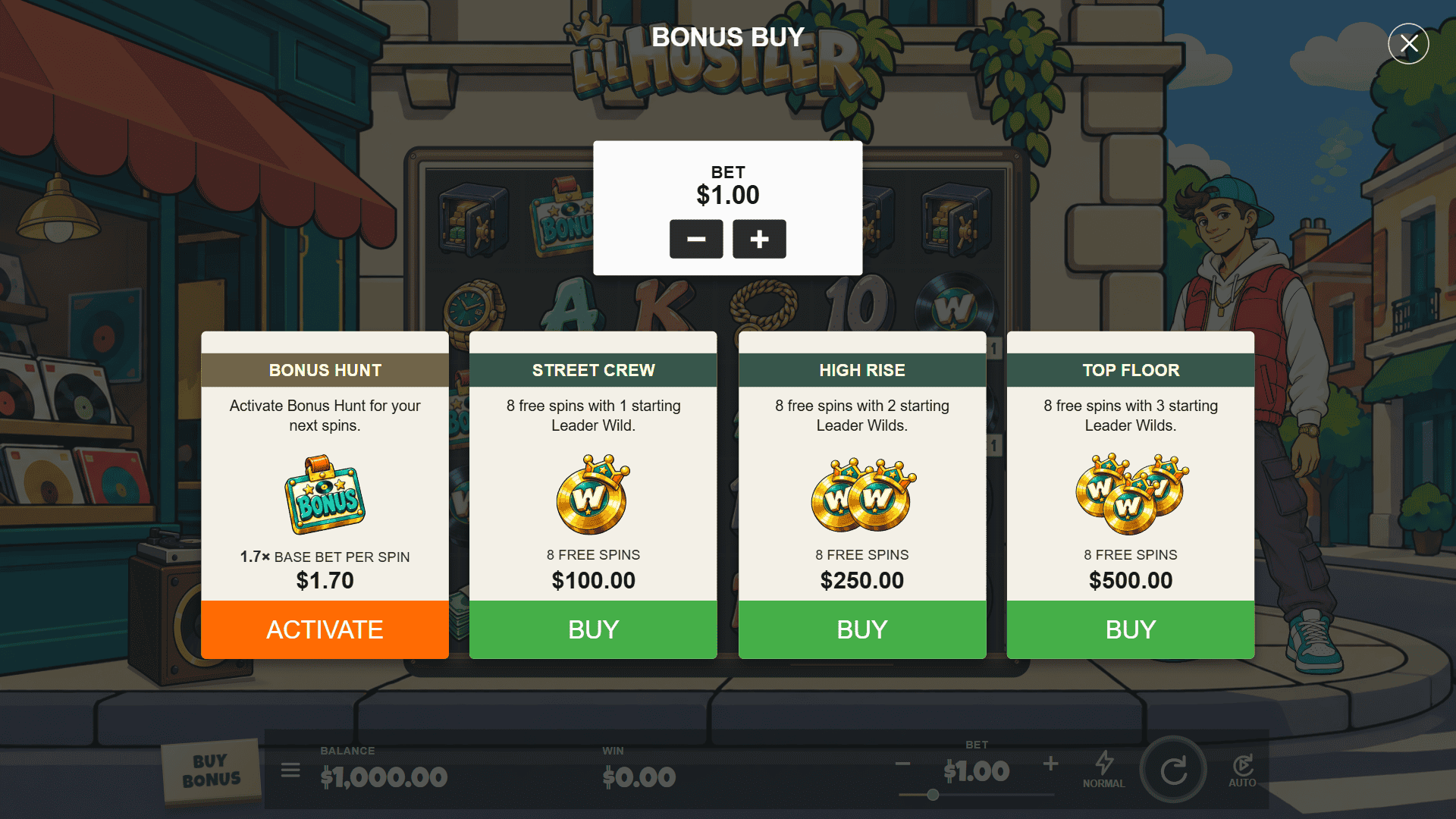 Lil Hustler bonus buy menu
