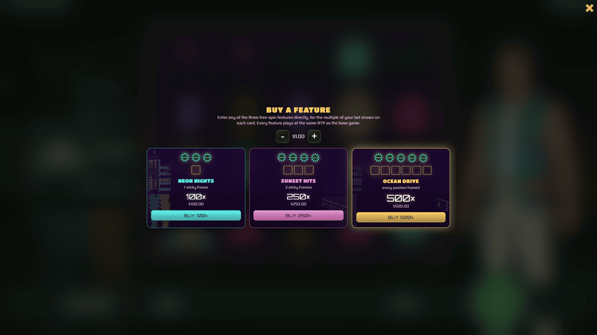 Hot Miami bonus buy menu