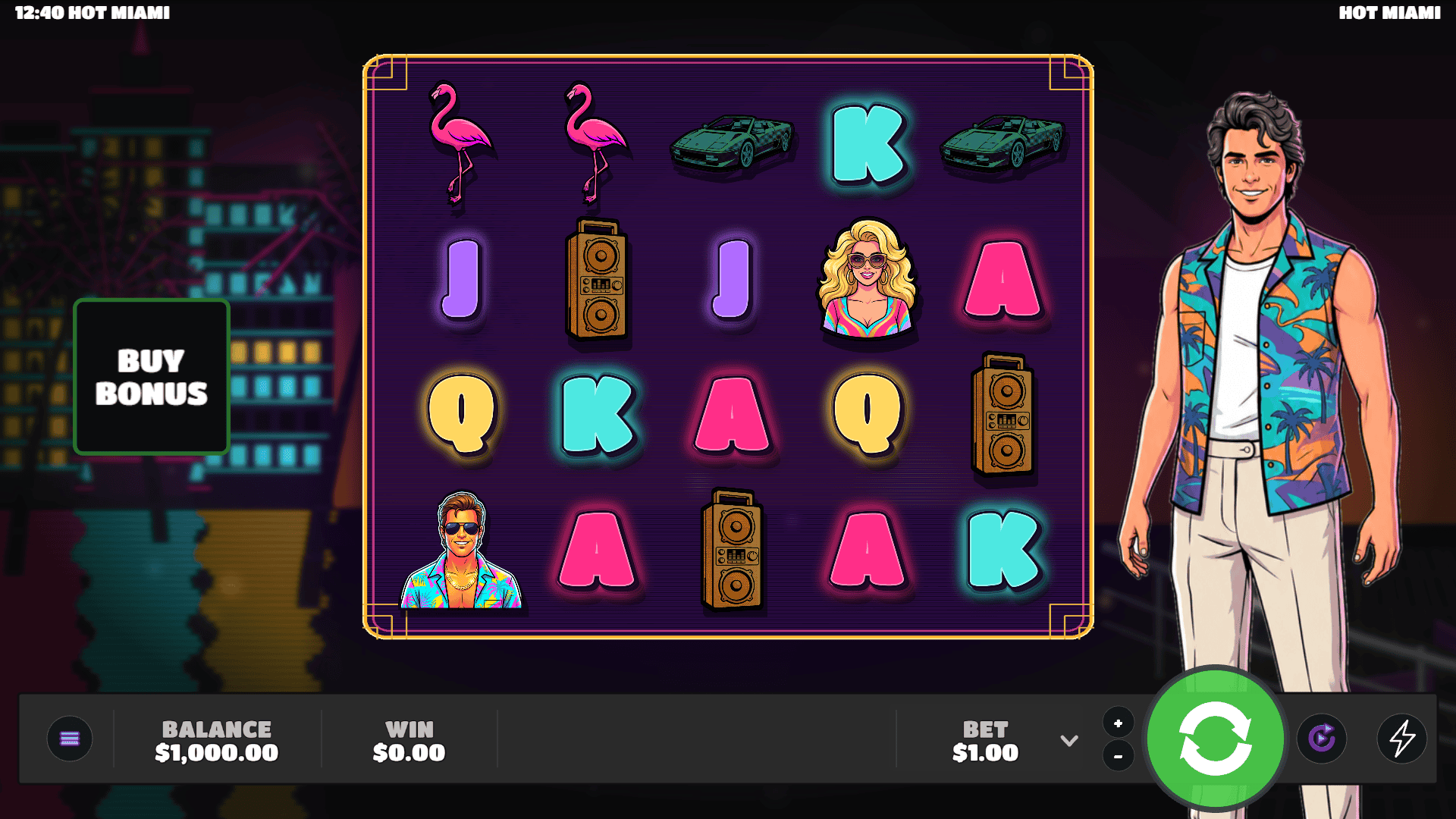 Hot Miami slot gameplay reels