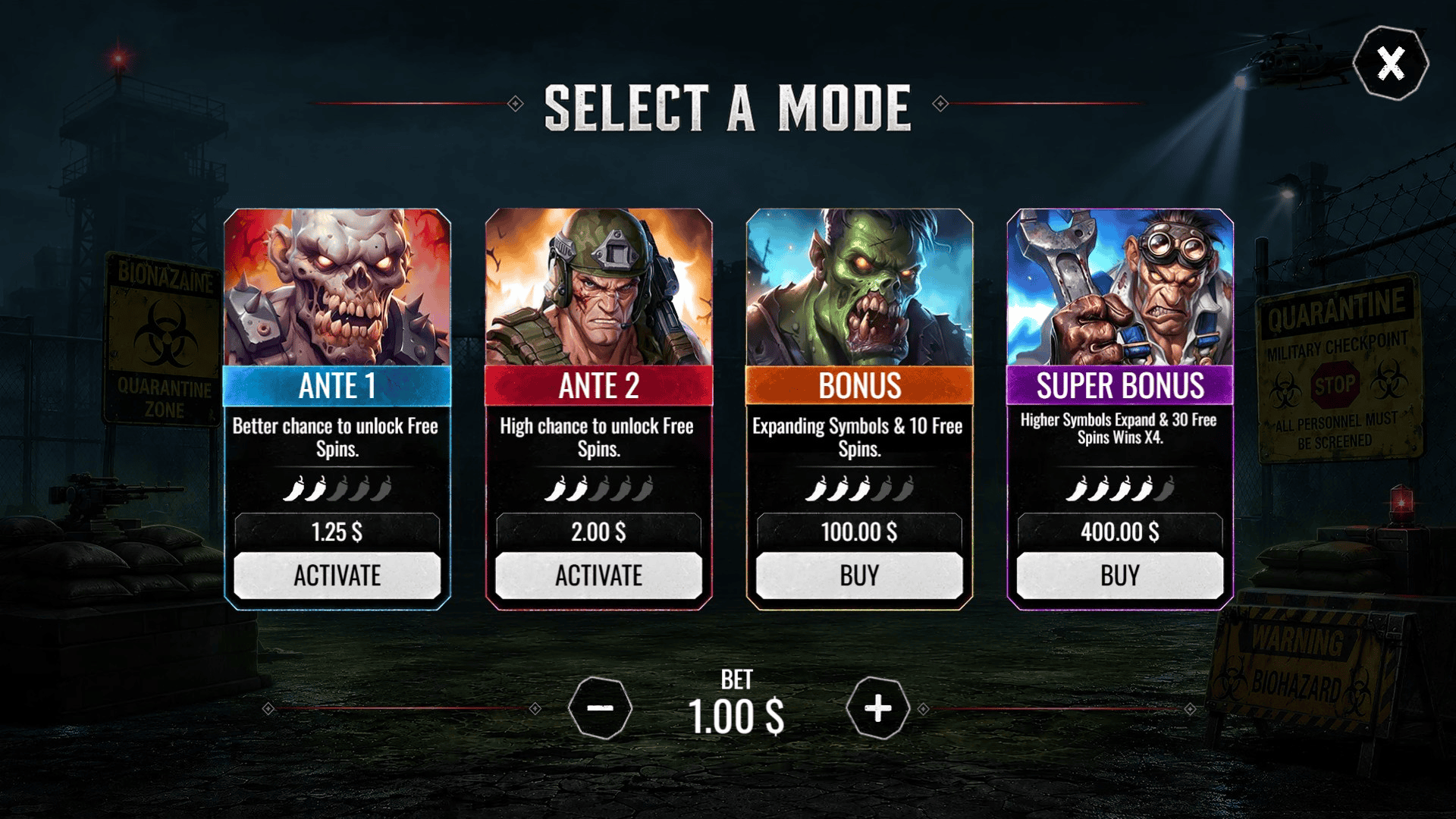 Zombie Apocalypse bonus buy menu