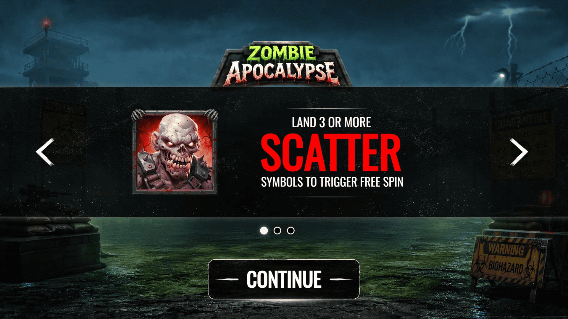 Zombie Apocalypse slot intro screen