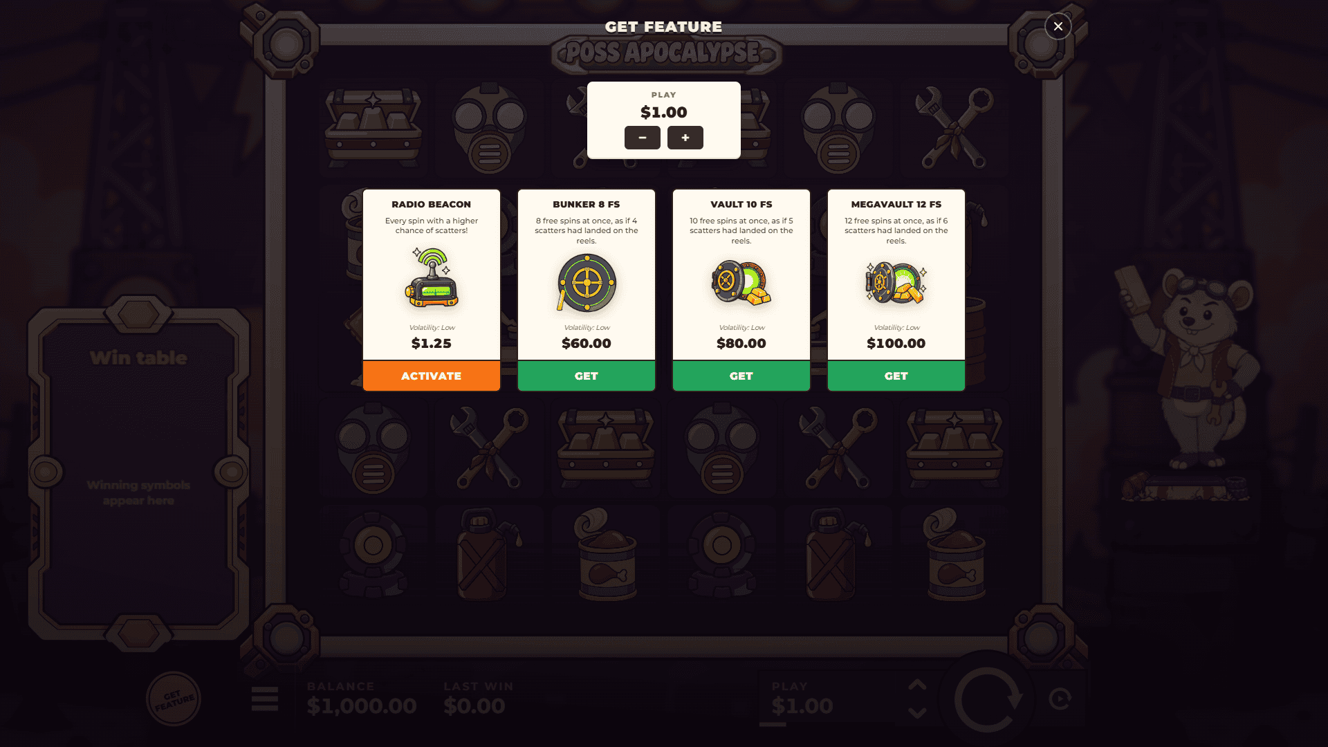 Poss Apocalypse bonus buy menu