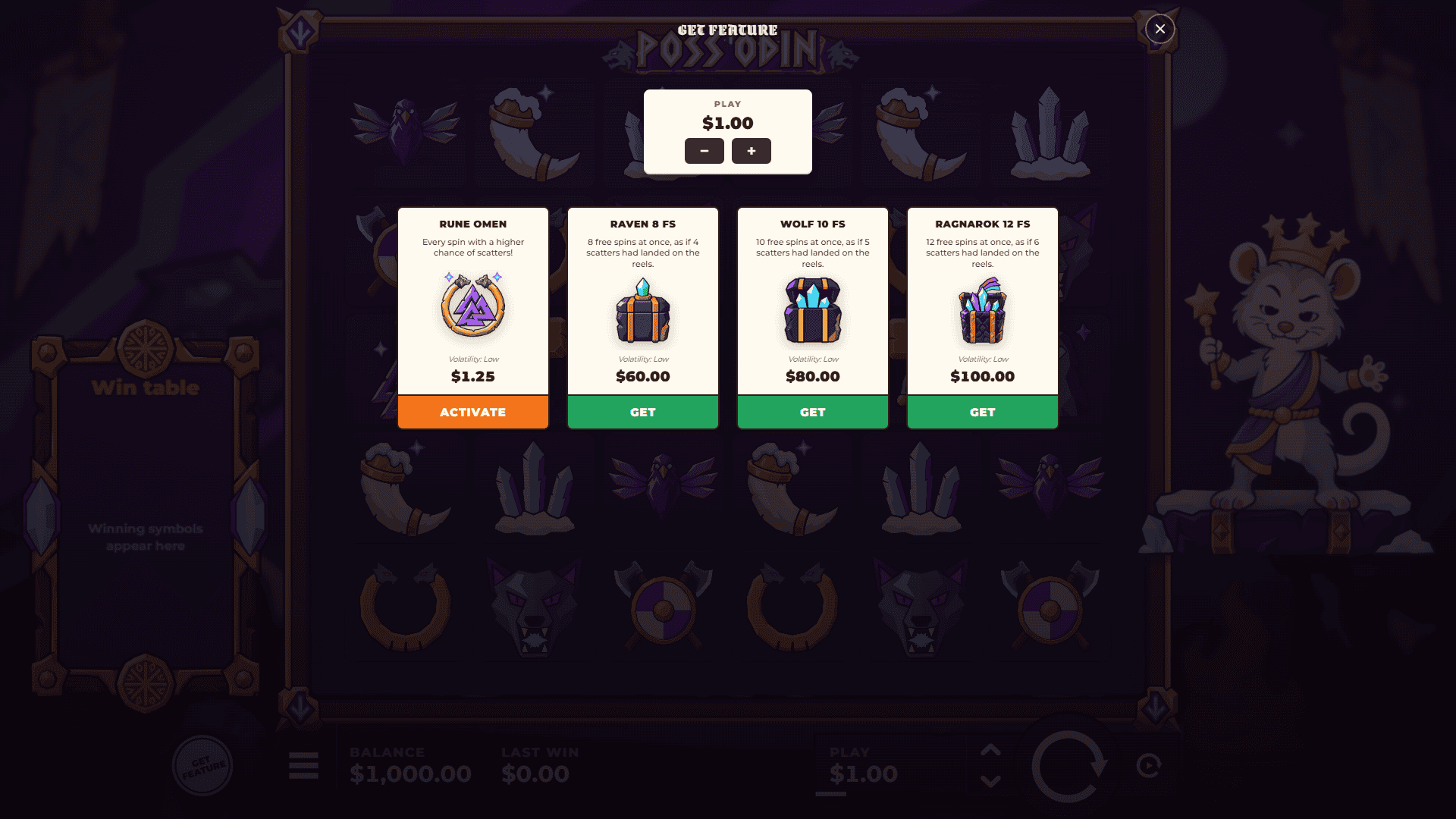 Poss Odin bonus buy menu