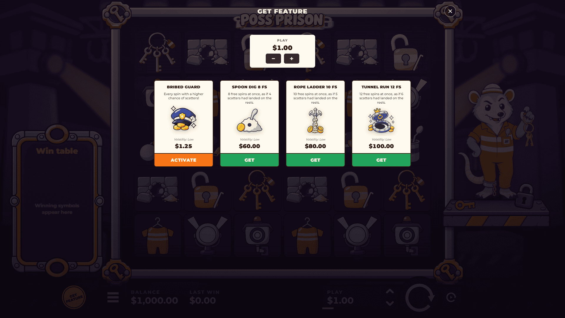 Poss Prison bonus buy menu