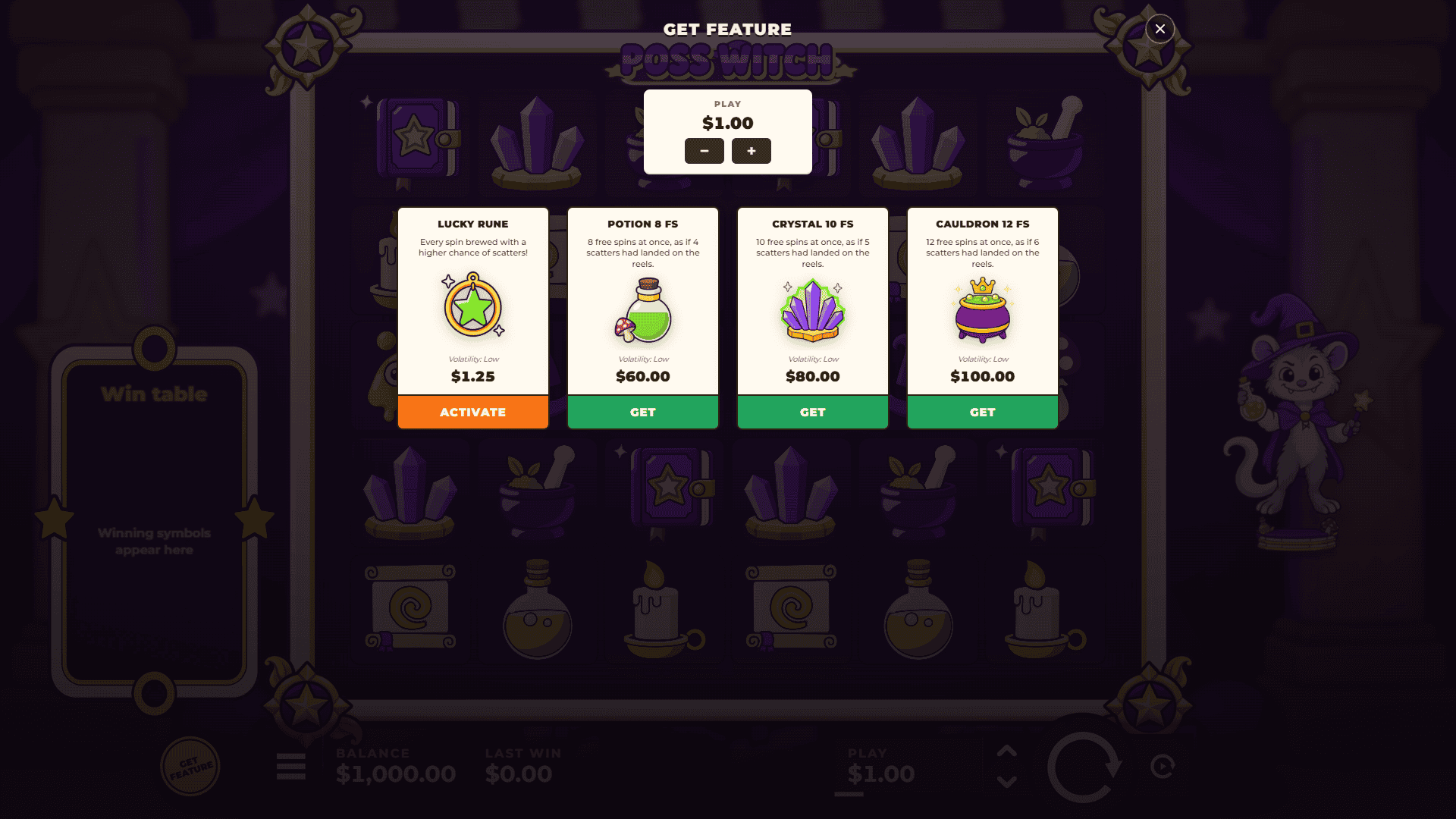 Poss Witch bonus buy menu