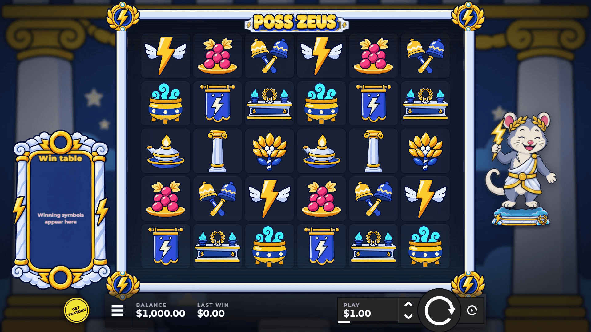 Poss Zeus slot gameplay reels