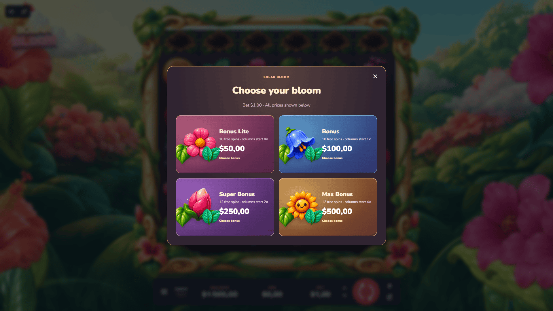 Solar Bloom bonus buy menu