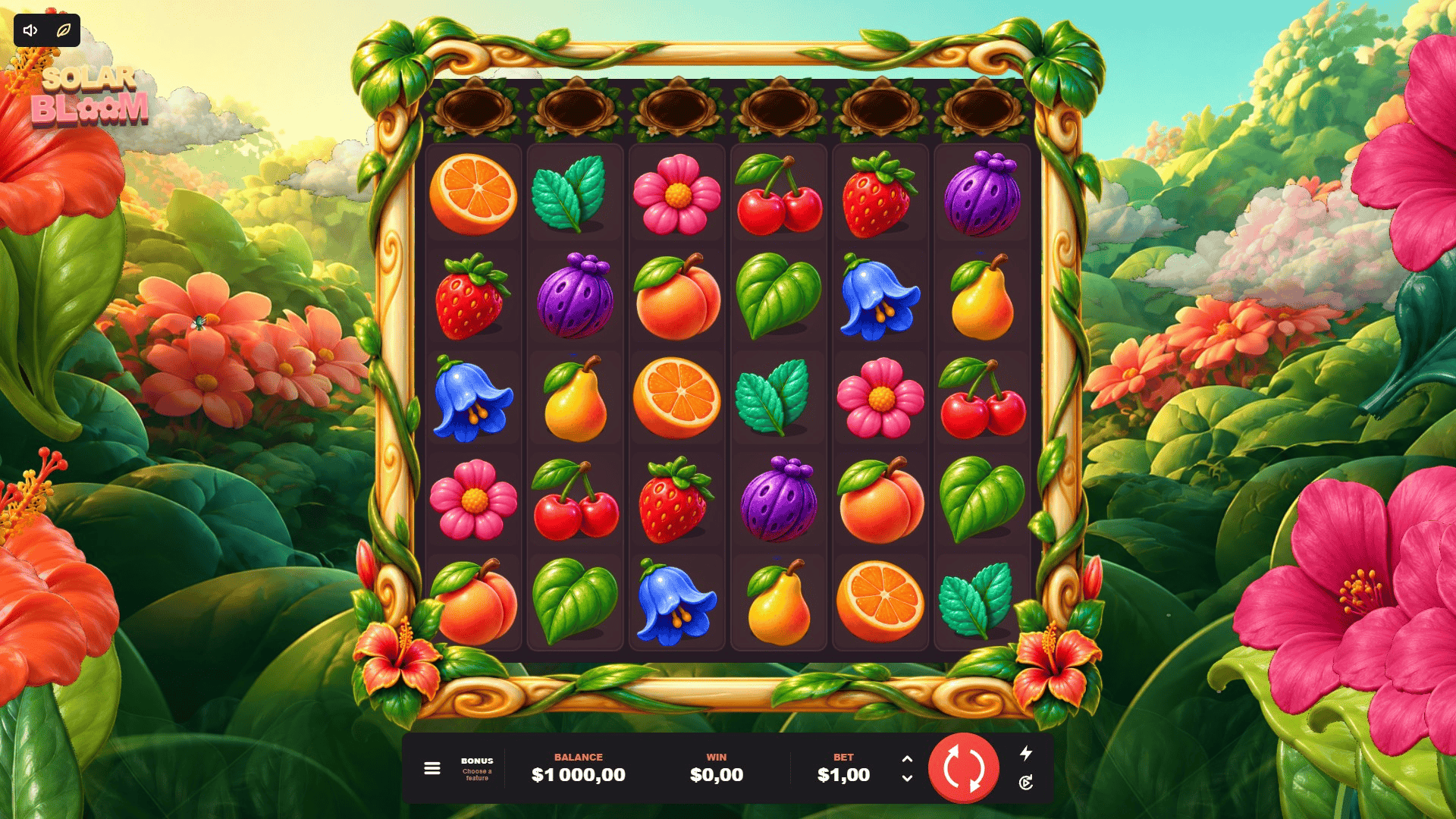 Solar Bloom slot gameplay reels