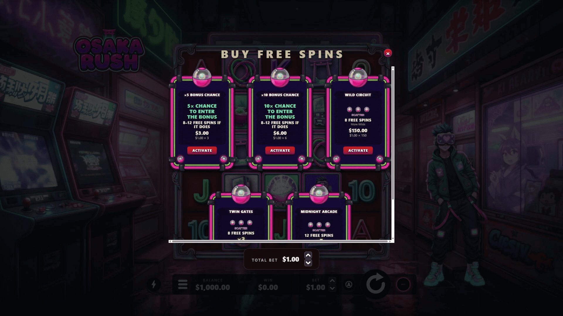 Osaka Rush bonus buy menu