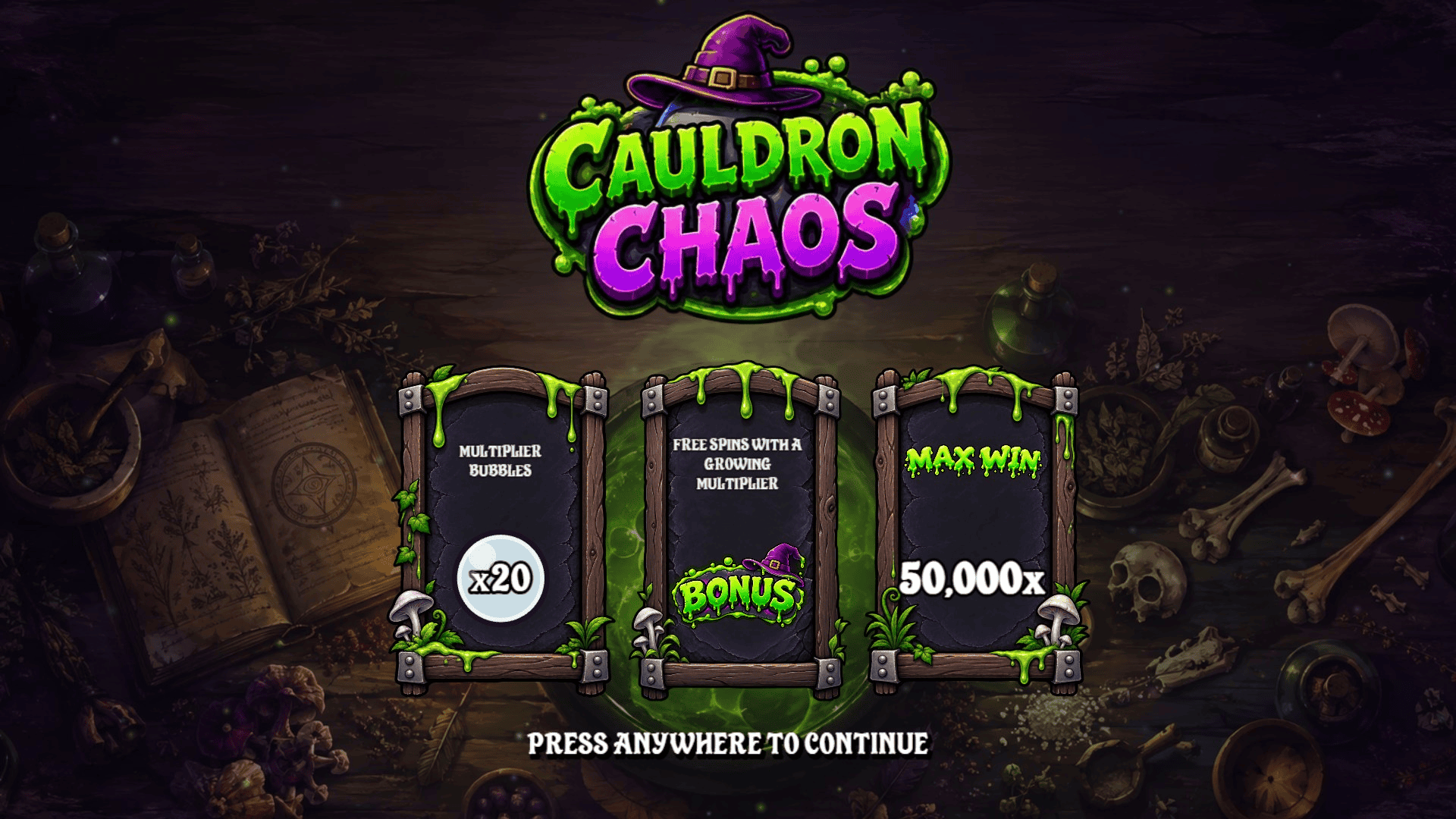 Cauldron Chaos slot intro screen
