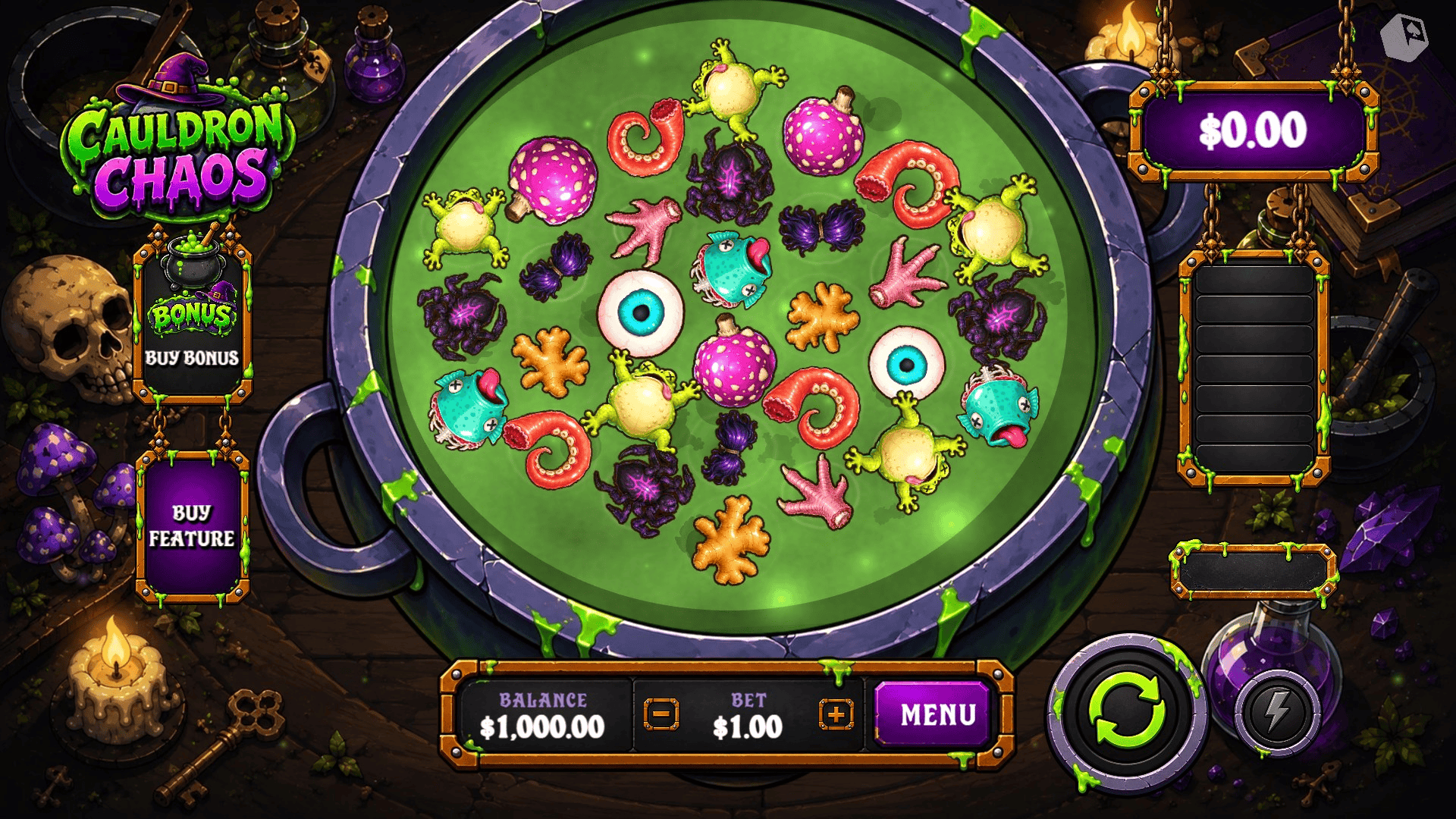 Cauldron Chaos slot gameplay reels