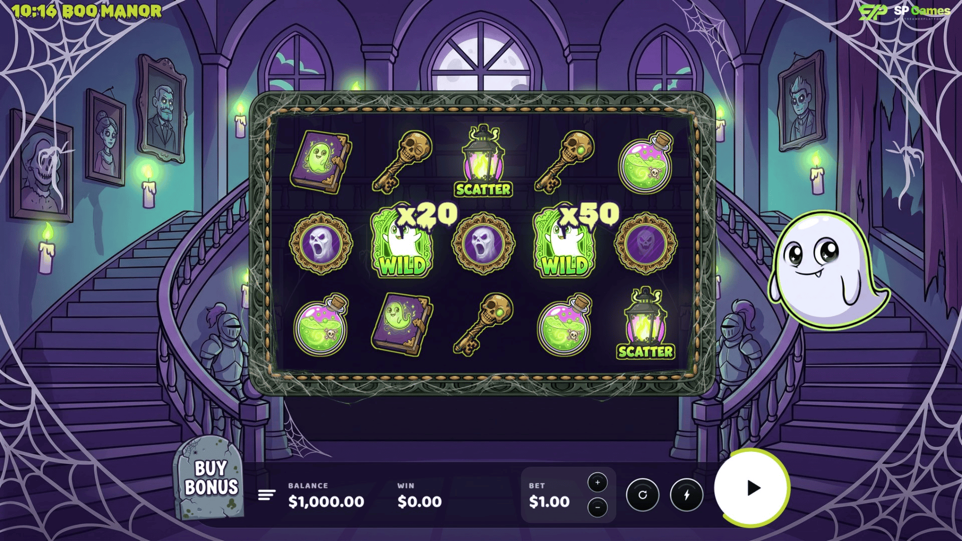 Boo Manor slot gameplay reels