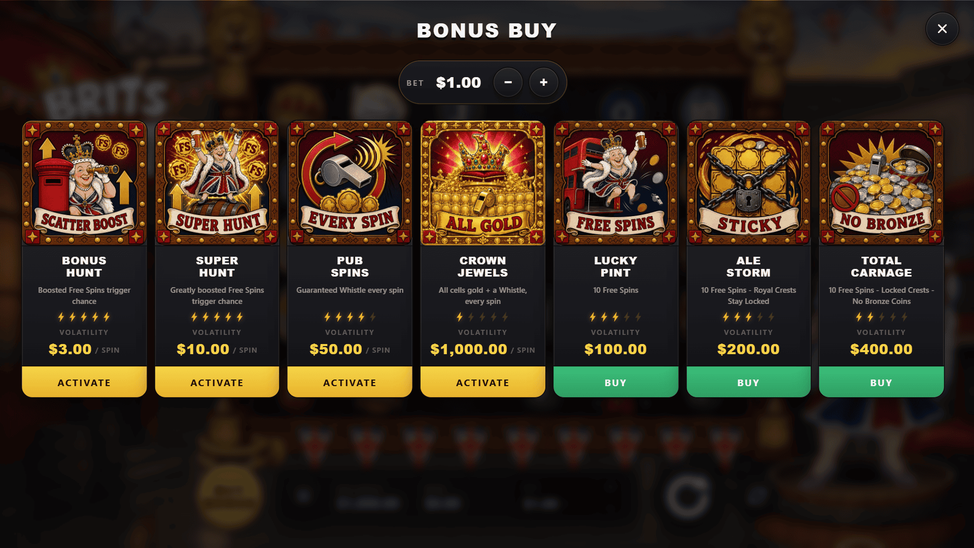 Brits Out bonus buy menu