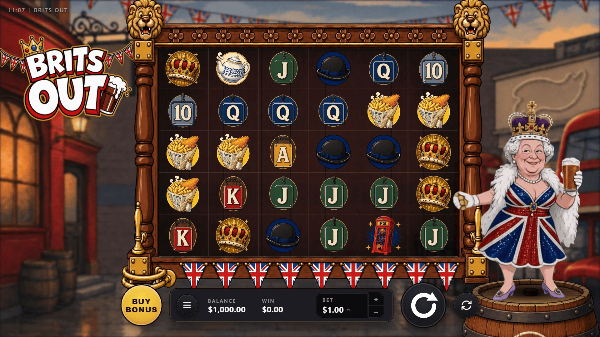 Brits Out slot gameplay reels