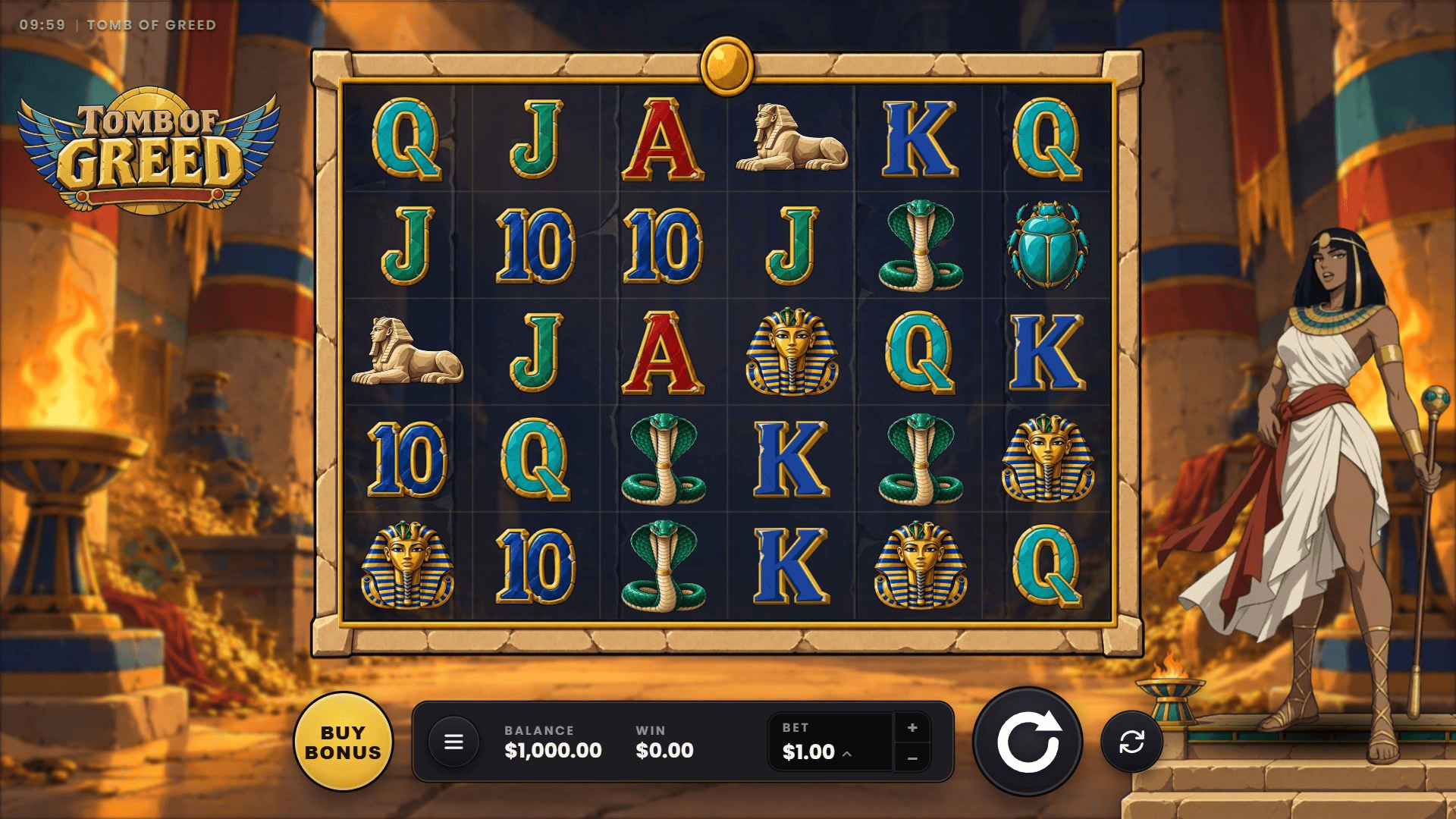 Tomb of Greed slot gameplay reels
