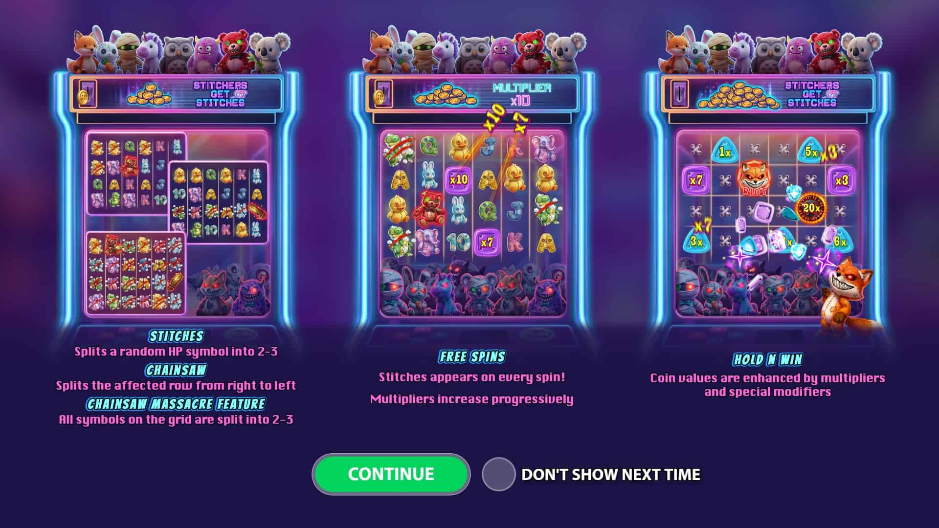 Stitchers Get Stitches slot intro screen