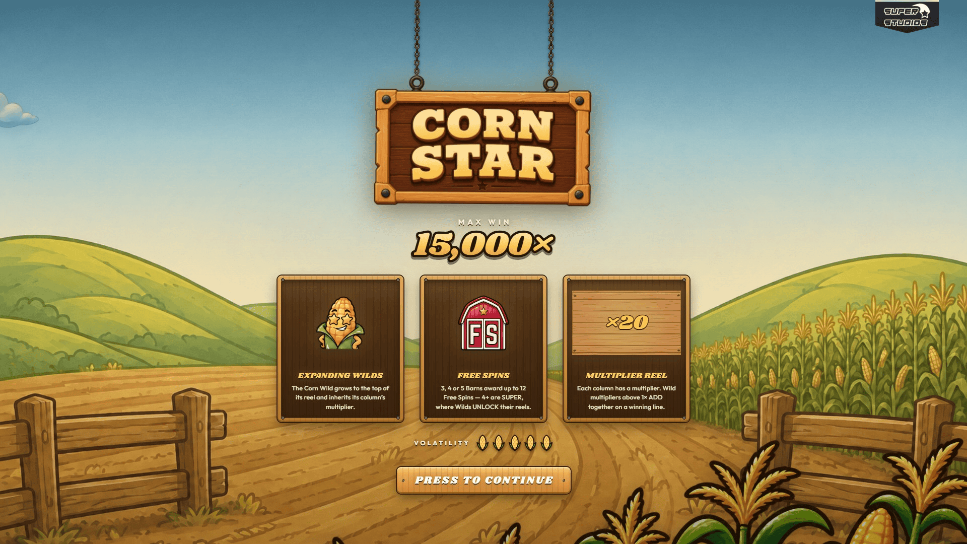 Corn Star slot intro screen