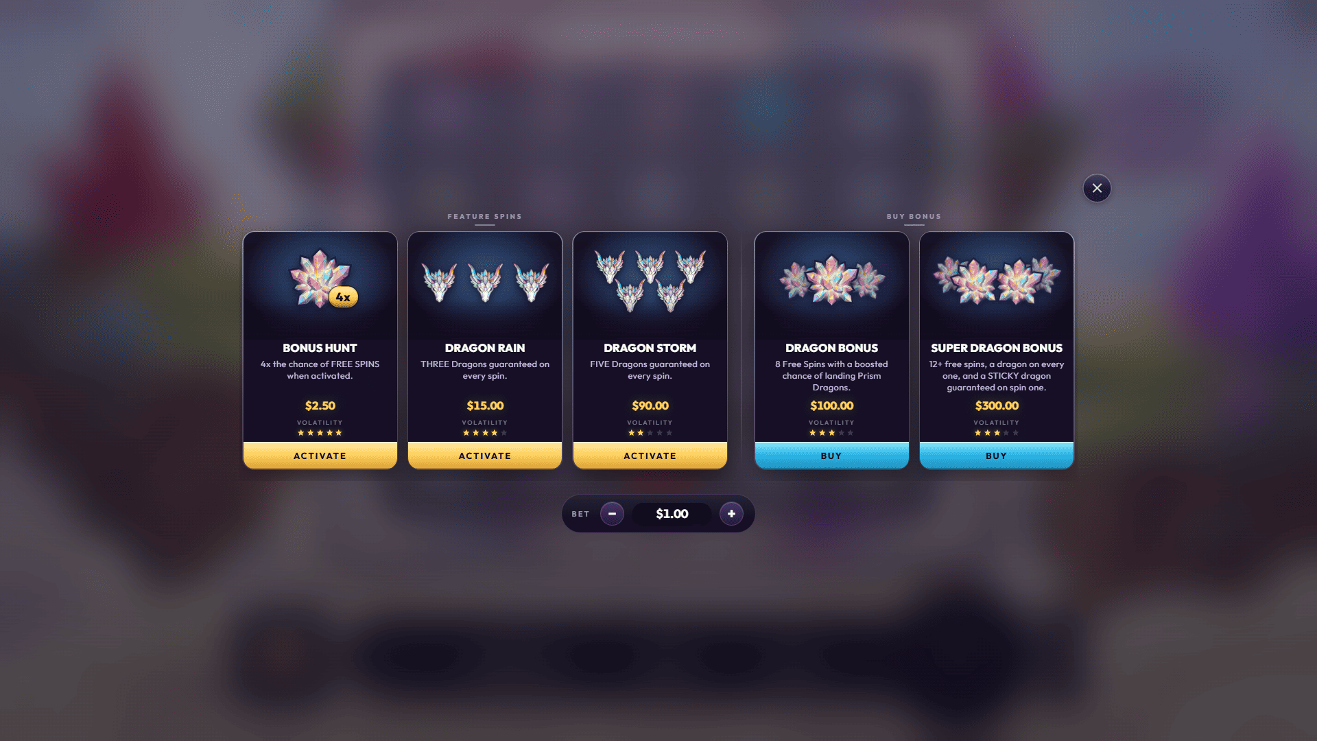 Prism Path bonus buy menu