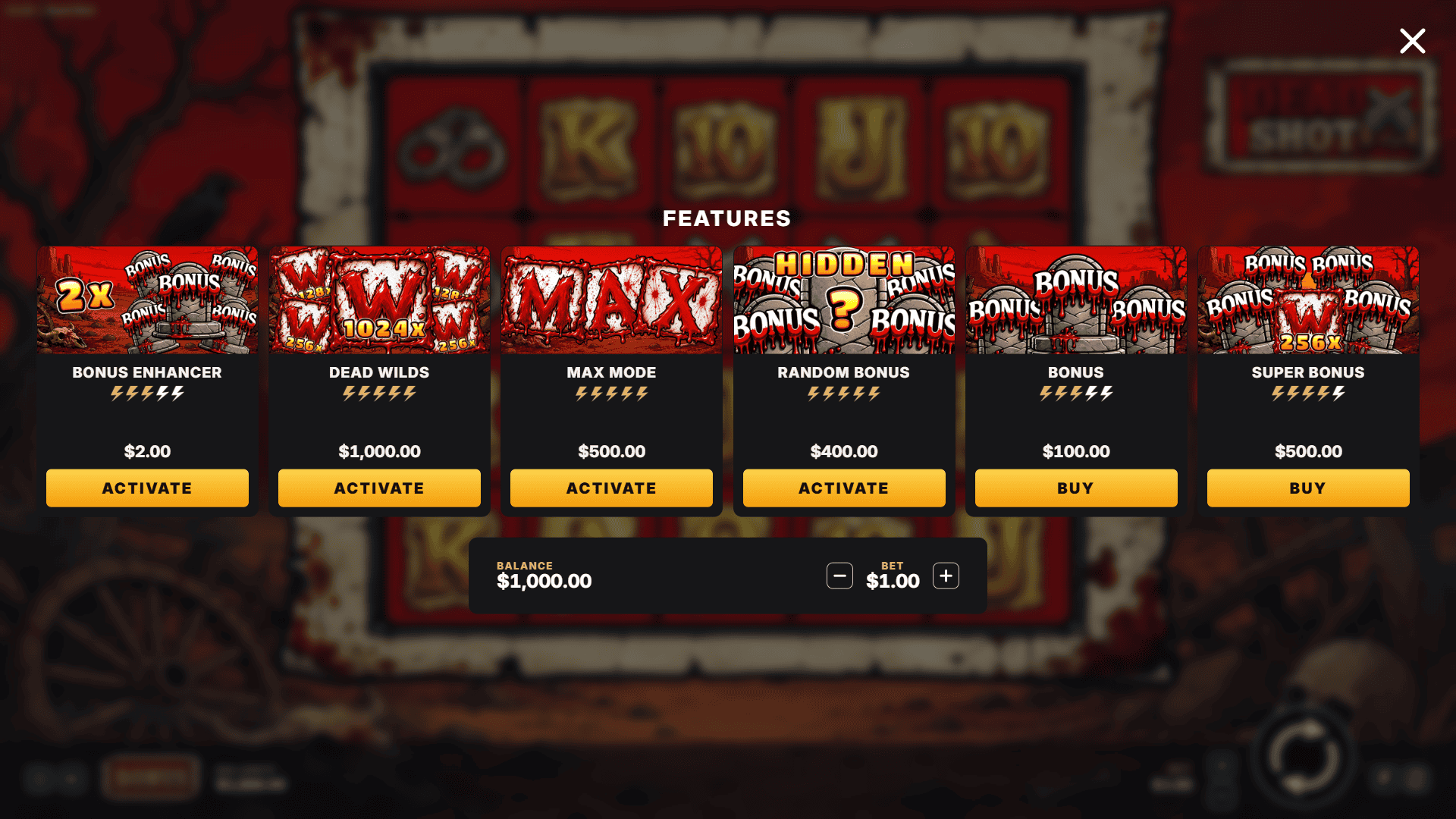Dead Shot bonus buy menu
