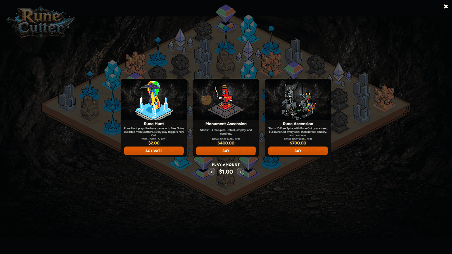 Rune Cutter bonus buy menu
