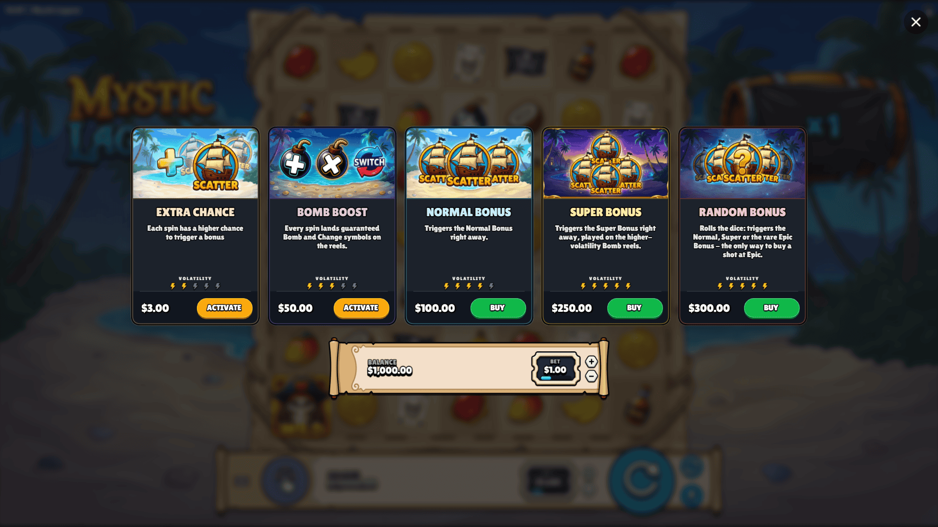 Mystic Lagoon bonus buy menu