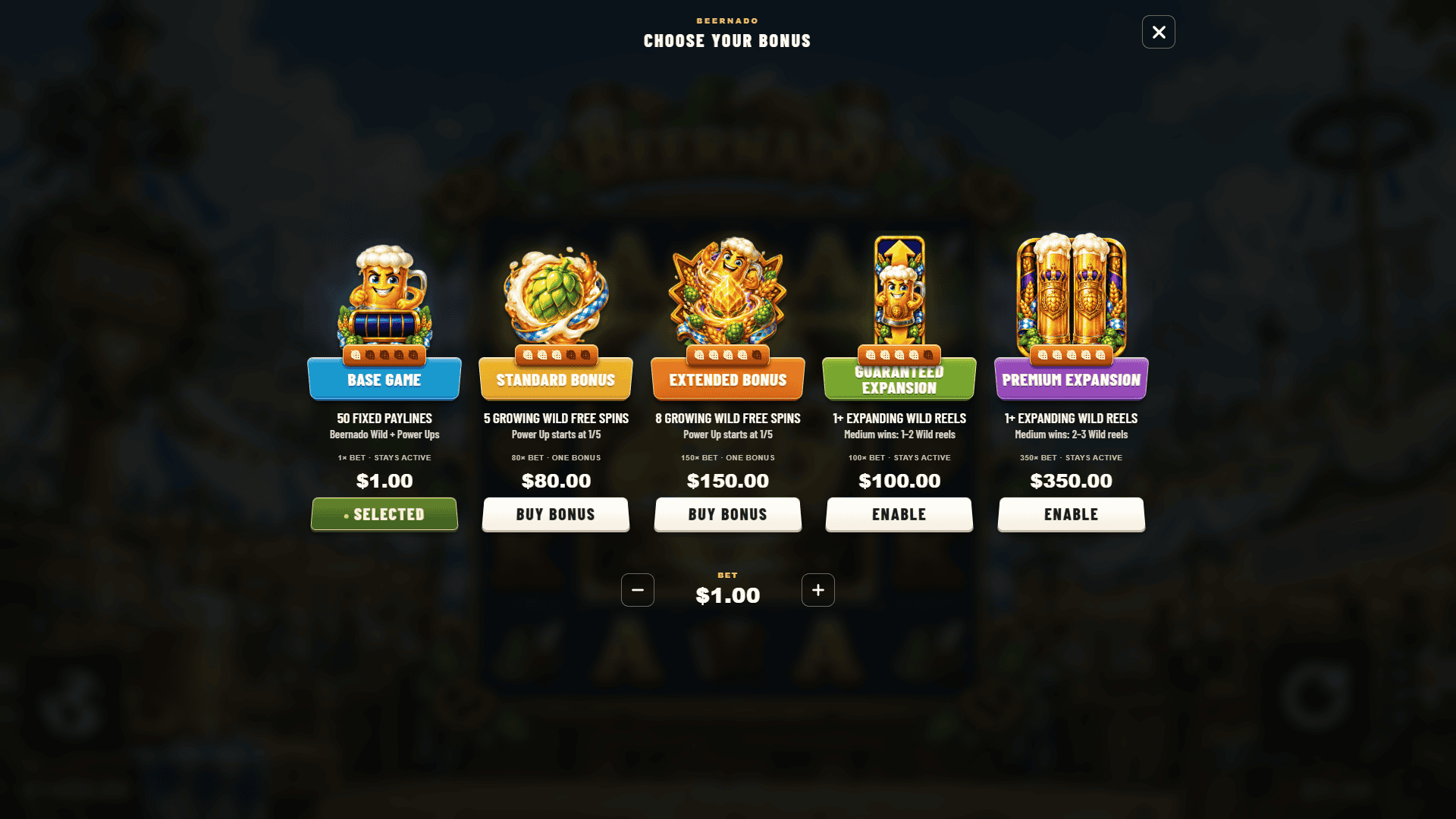 Beernado bonus buy menu