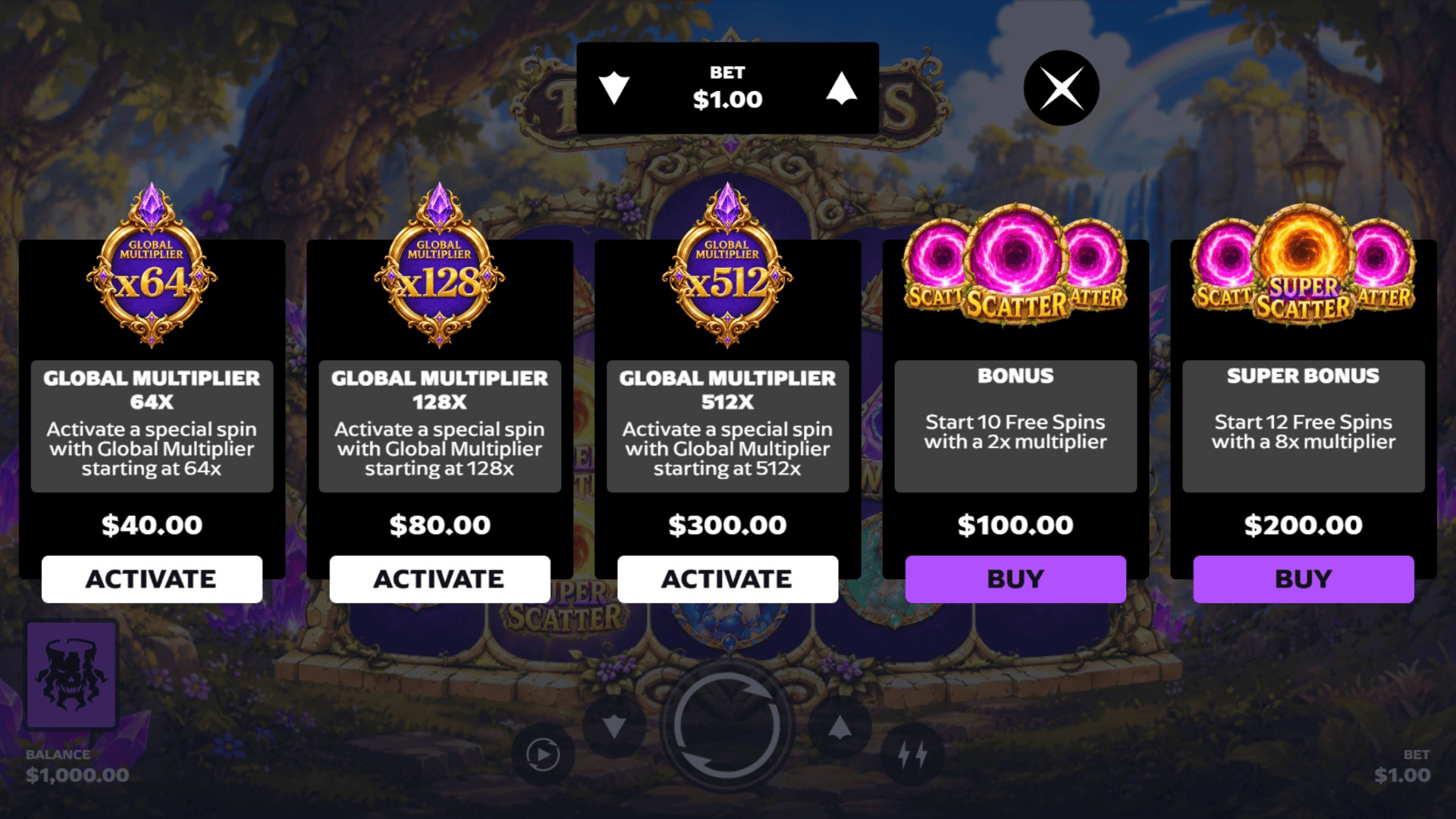 Fairy Gems bonus buy menu