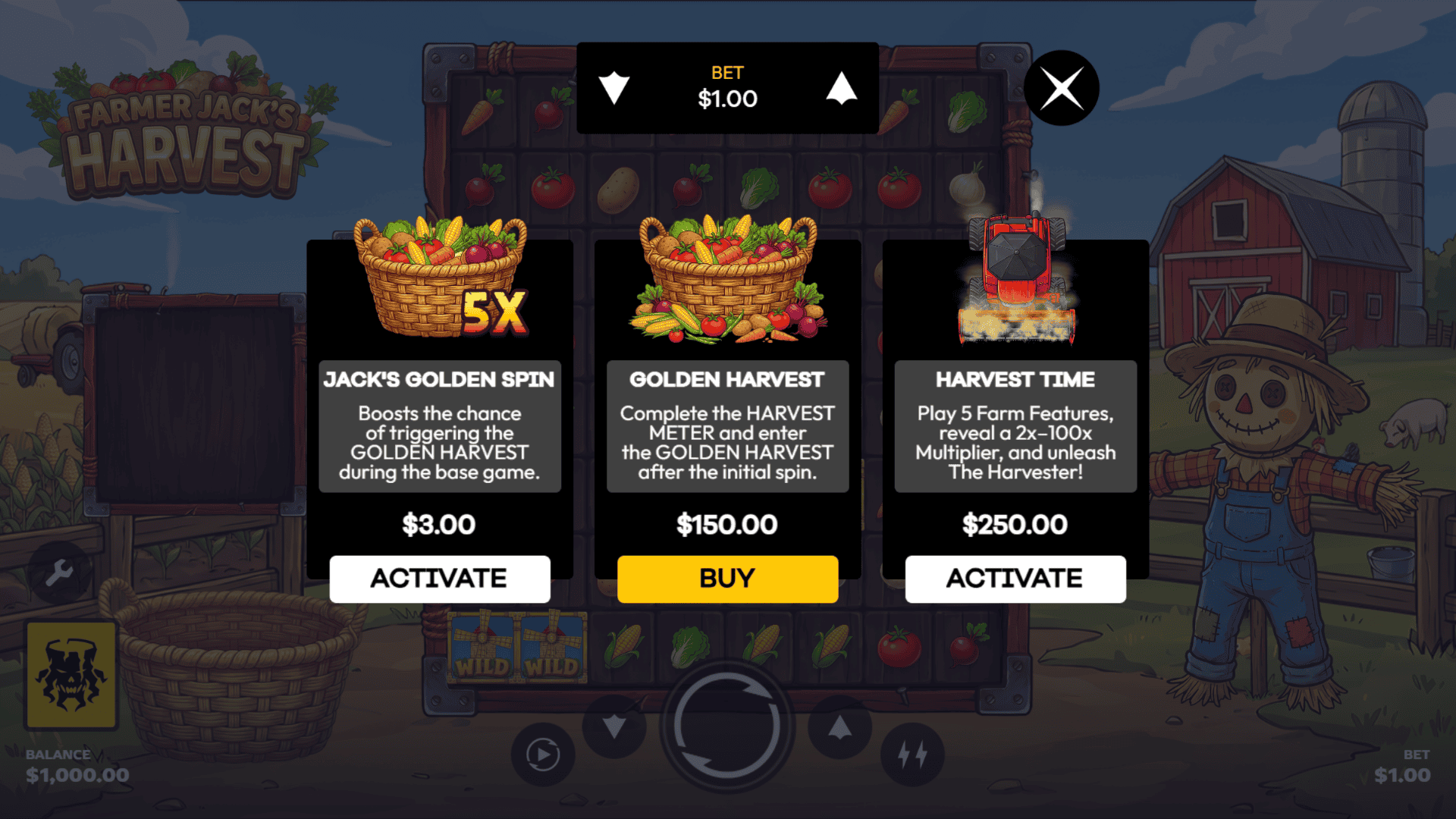 Farmer Jack's Harvest bonus buy menu