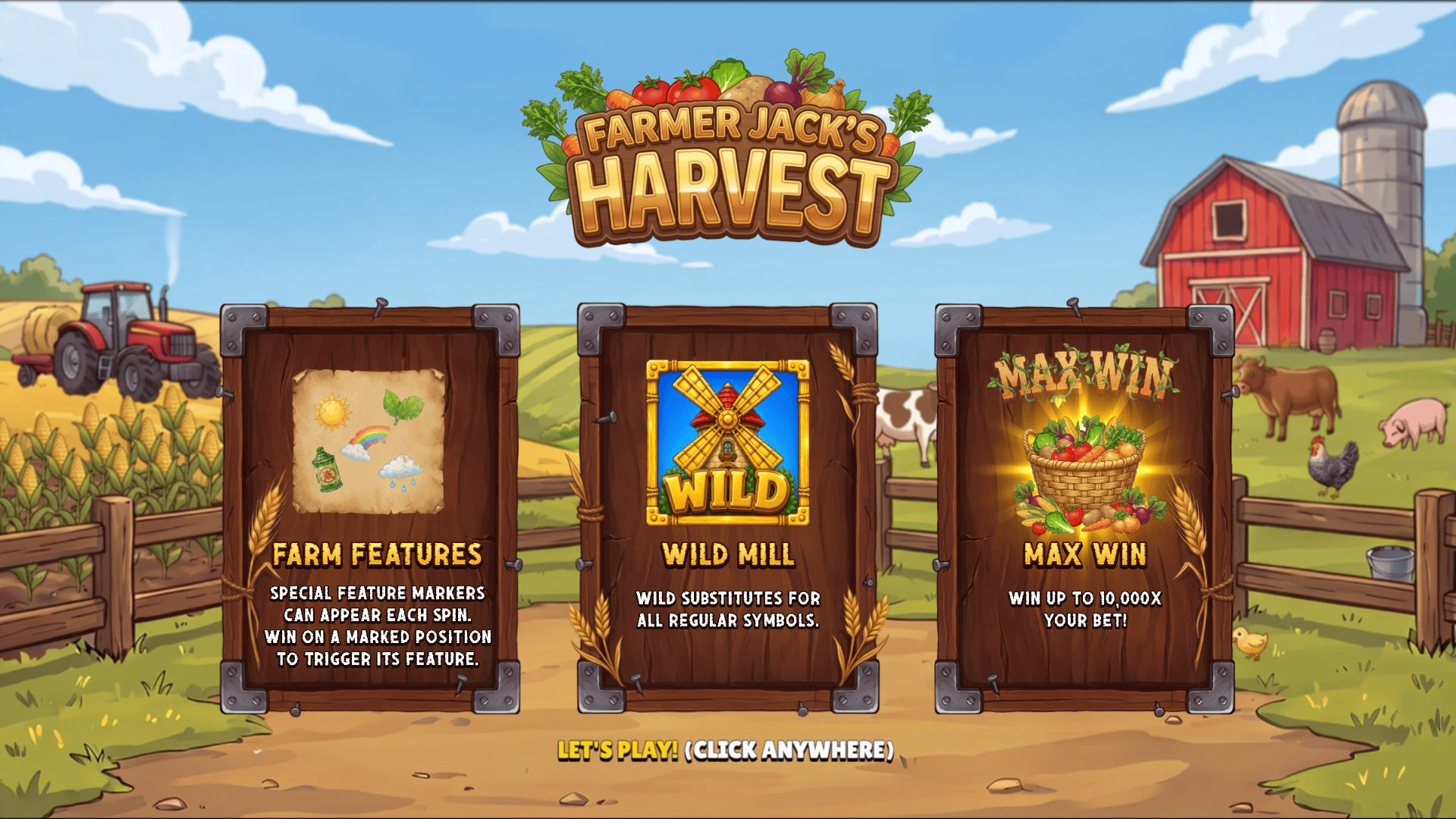 Farmer Jack's Harvest slot intro screen