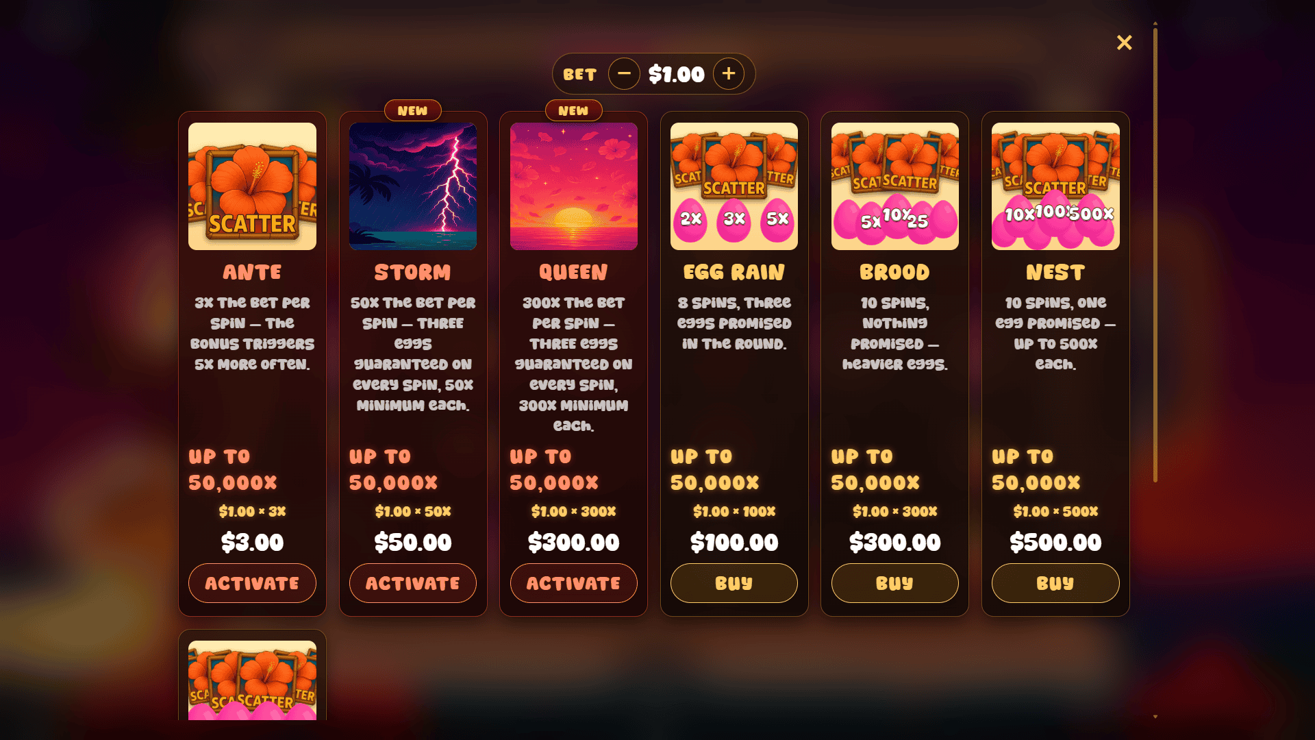 Cocorita bonus buy menu
