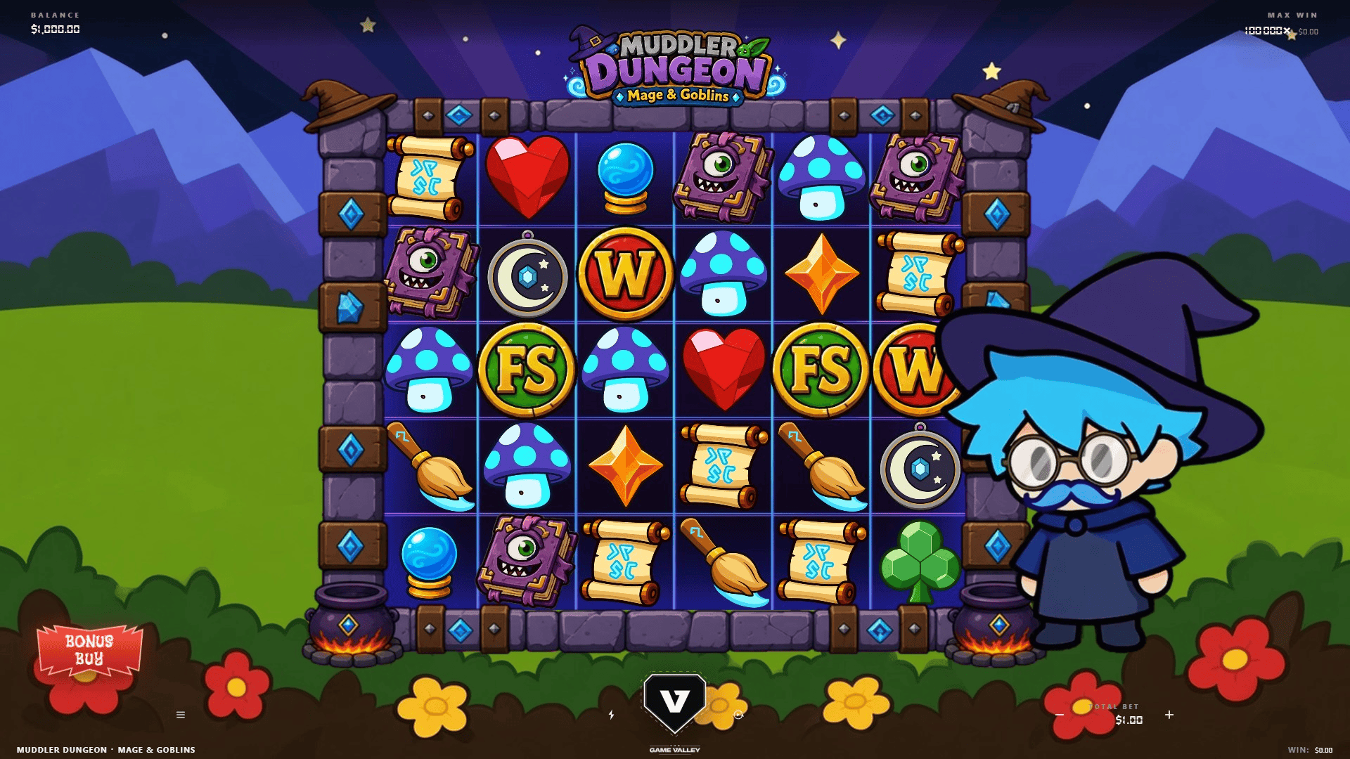 Muddler Dungeon: Mage & Goblins slot gameplay reels