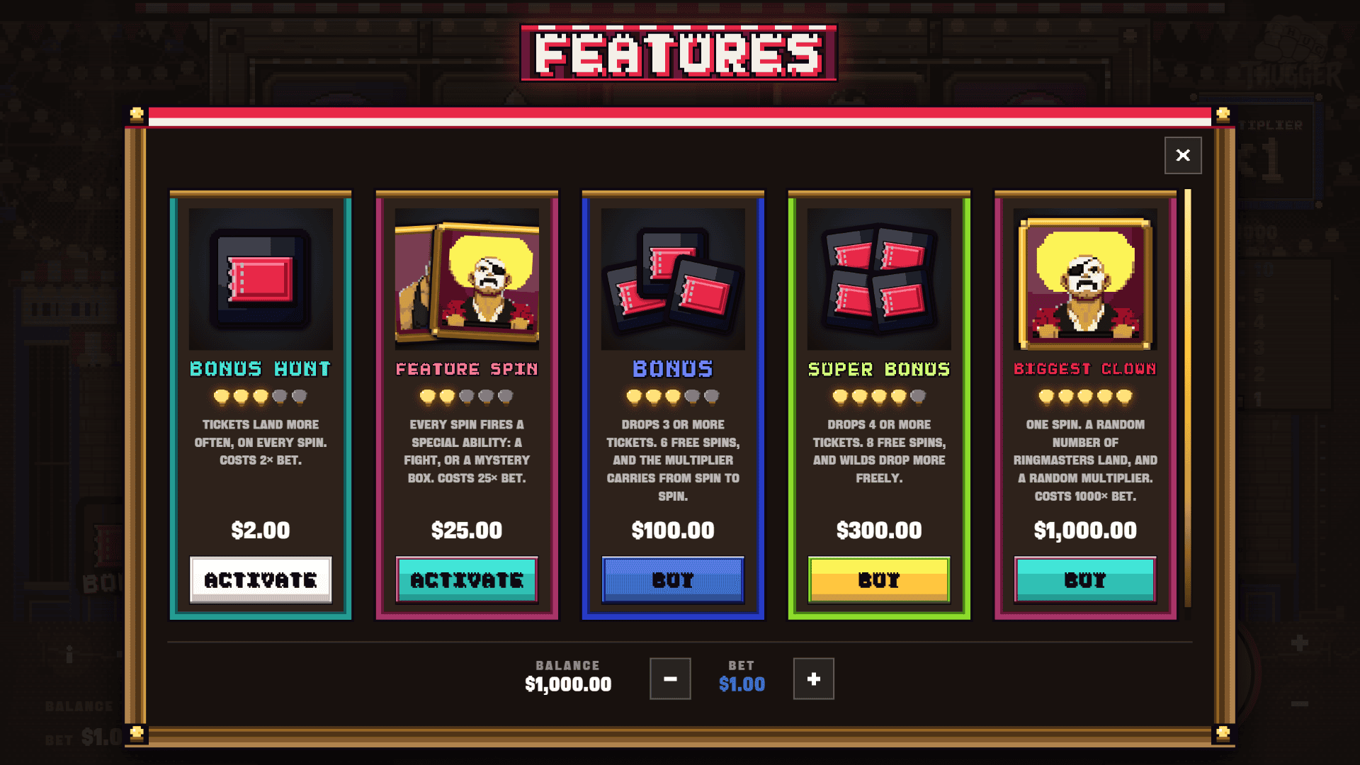 Crooked Carnival bonus buy menu