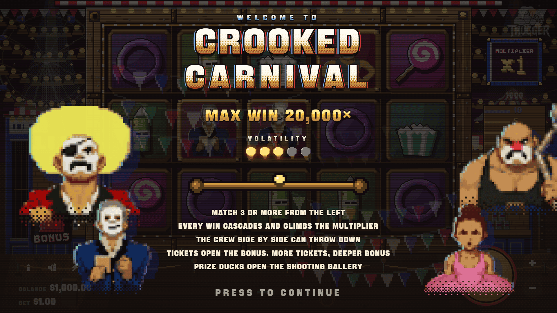 Crooked Carnival slot intro screen