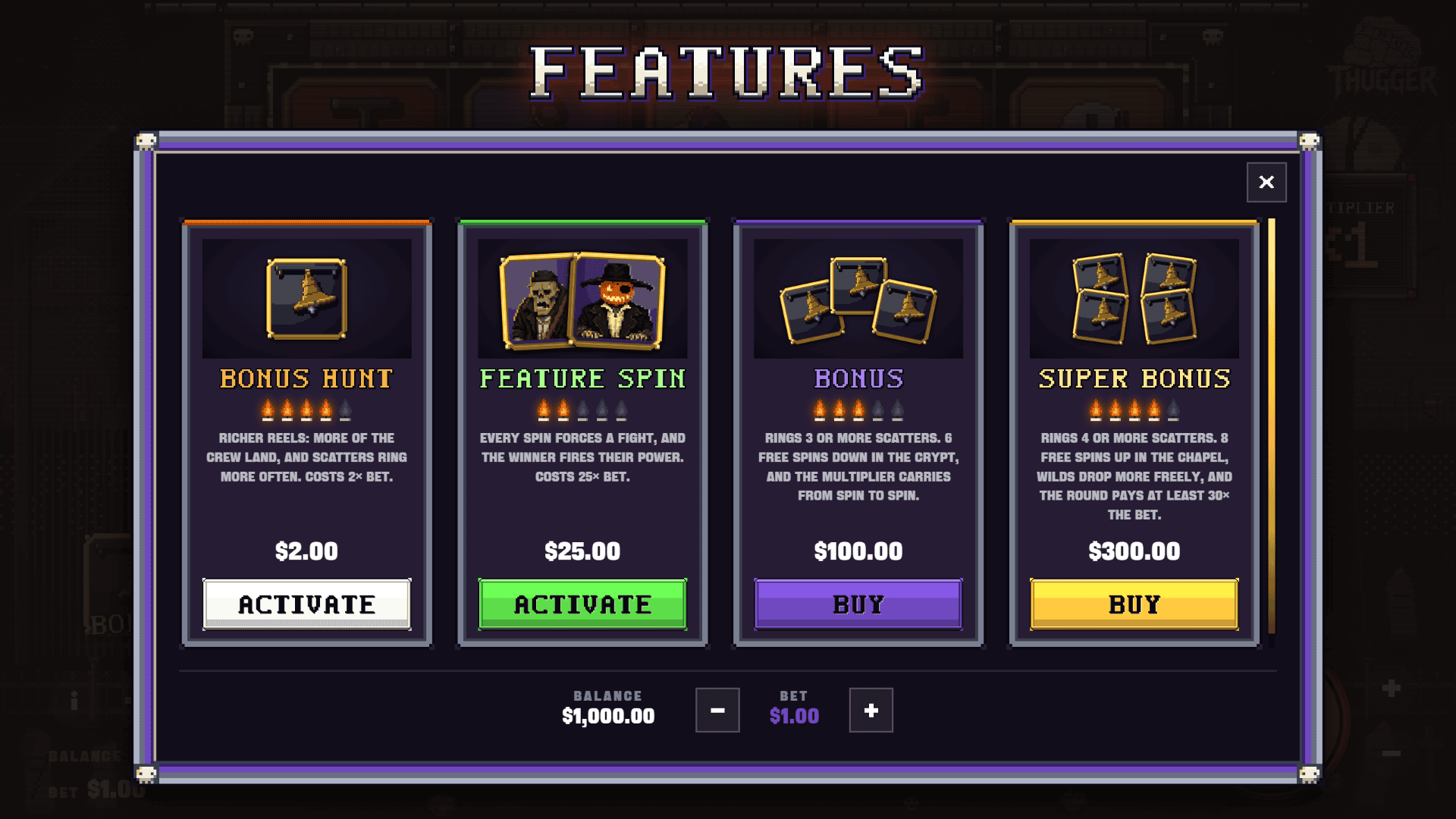 Gravediggers bonus buy menu