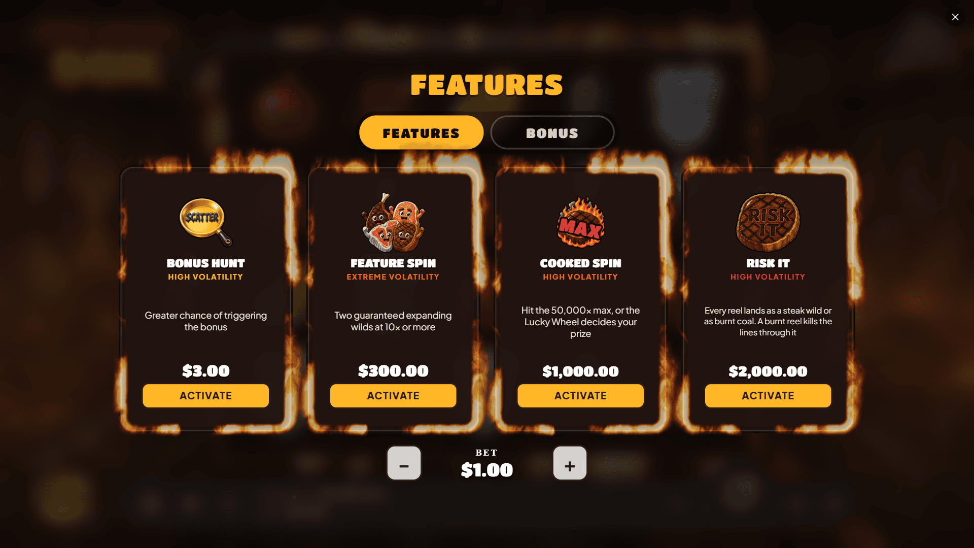 Juicy Steaks 50K bonus buy menu