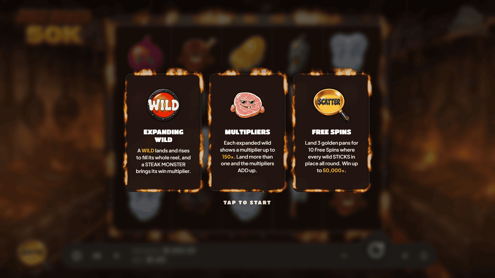 Juicy Steaks 50K slot intro screen