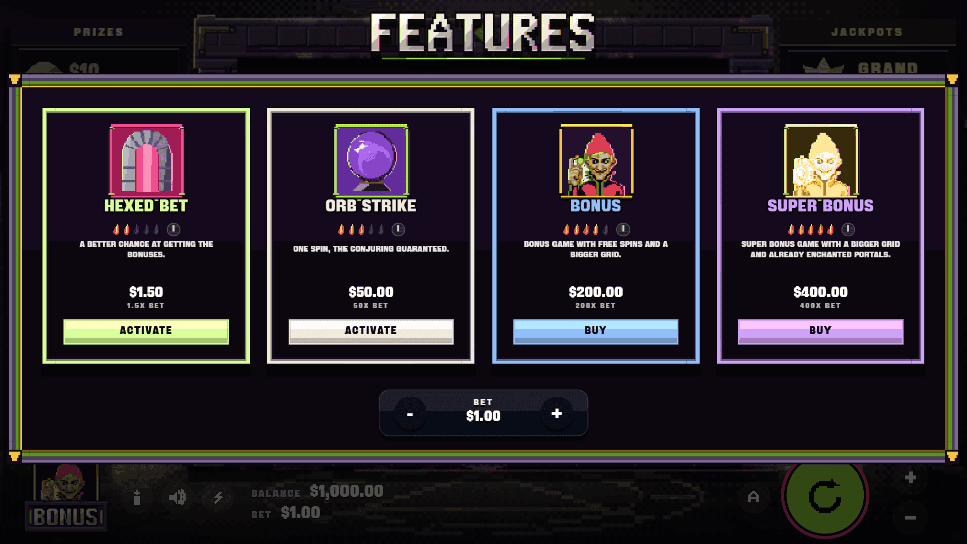 The Conjurers bonus buy menu