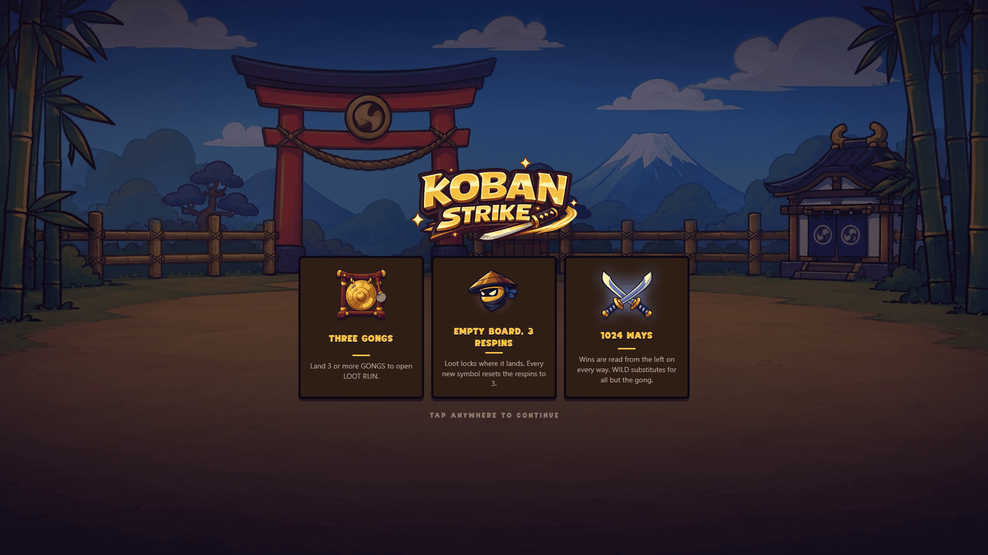 Koban Strike slot intro screen