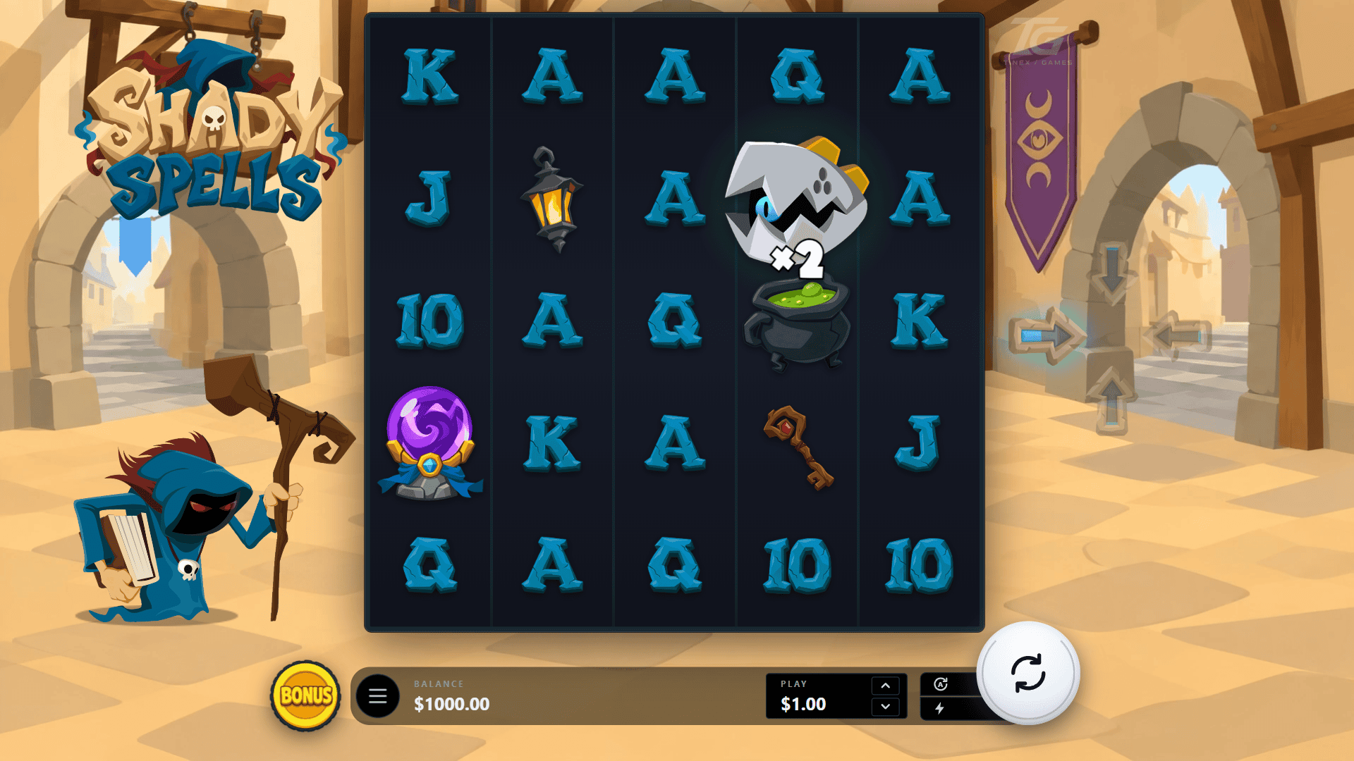 Shady Spells slot gameplay reels